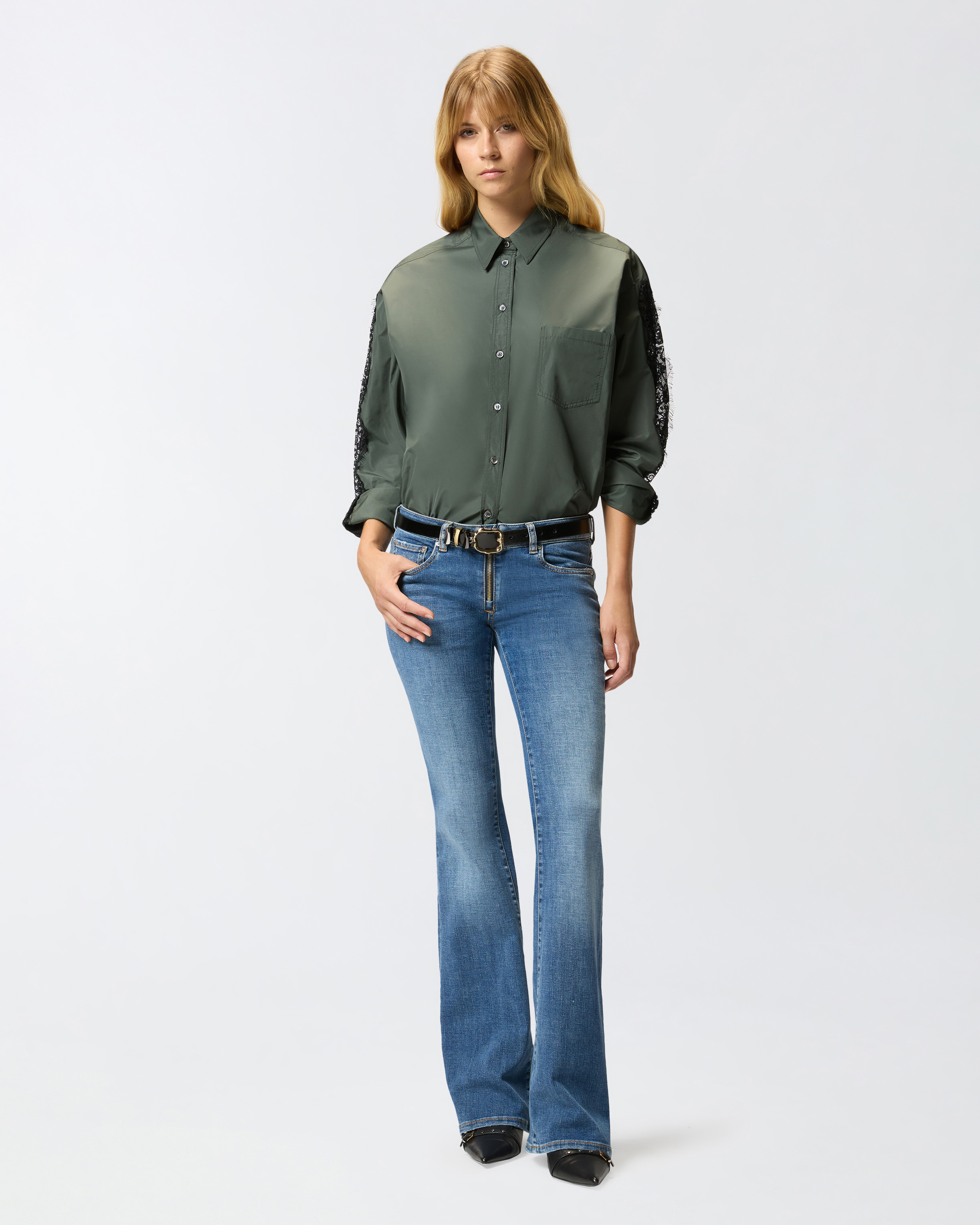 Pinko Lace Sleeve Shirt In Green