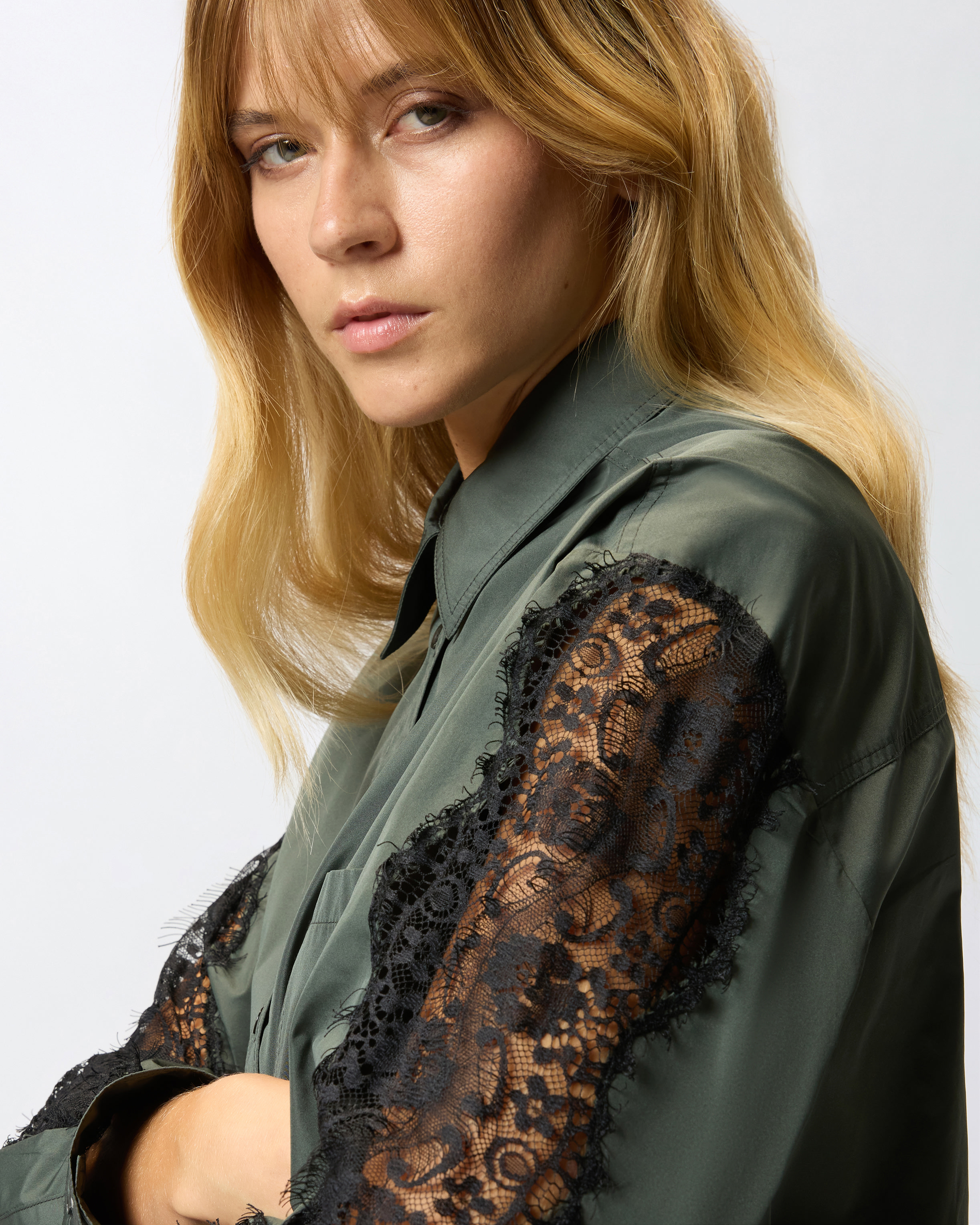Pinko Lace Sleeve Shirt In Green