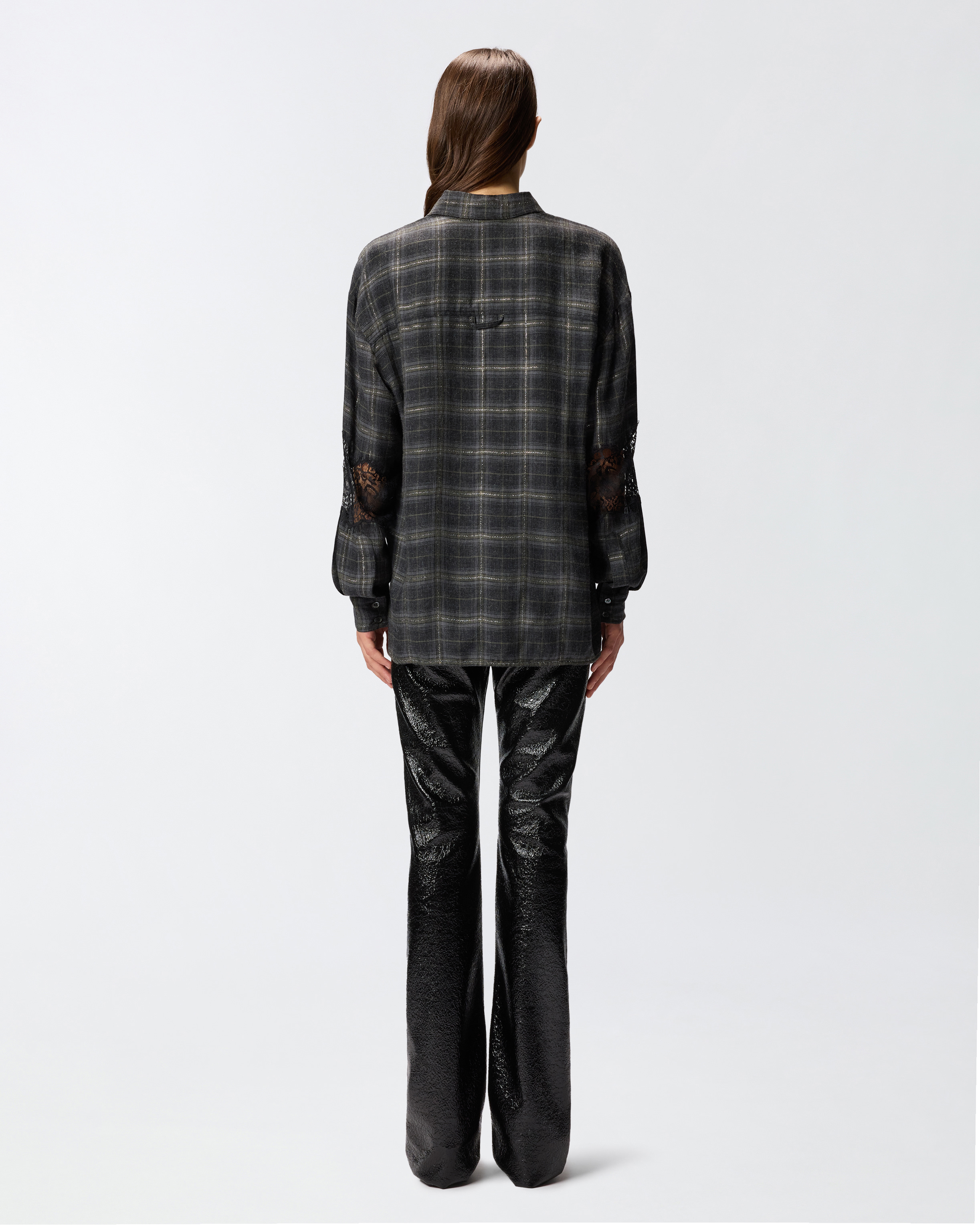 Pinko Lace Check-pattern Shirts In Black
