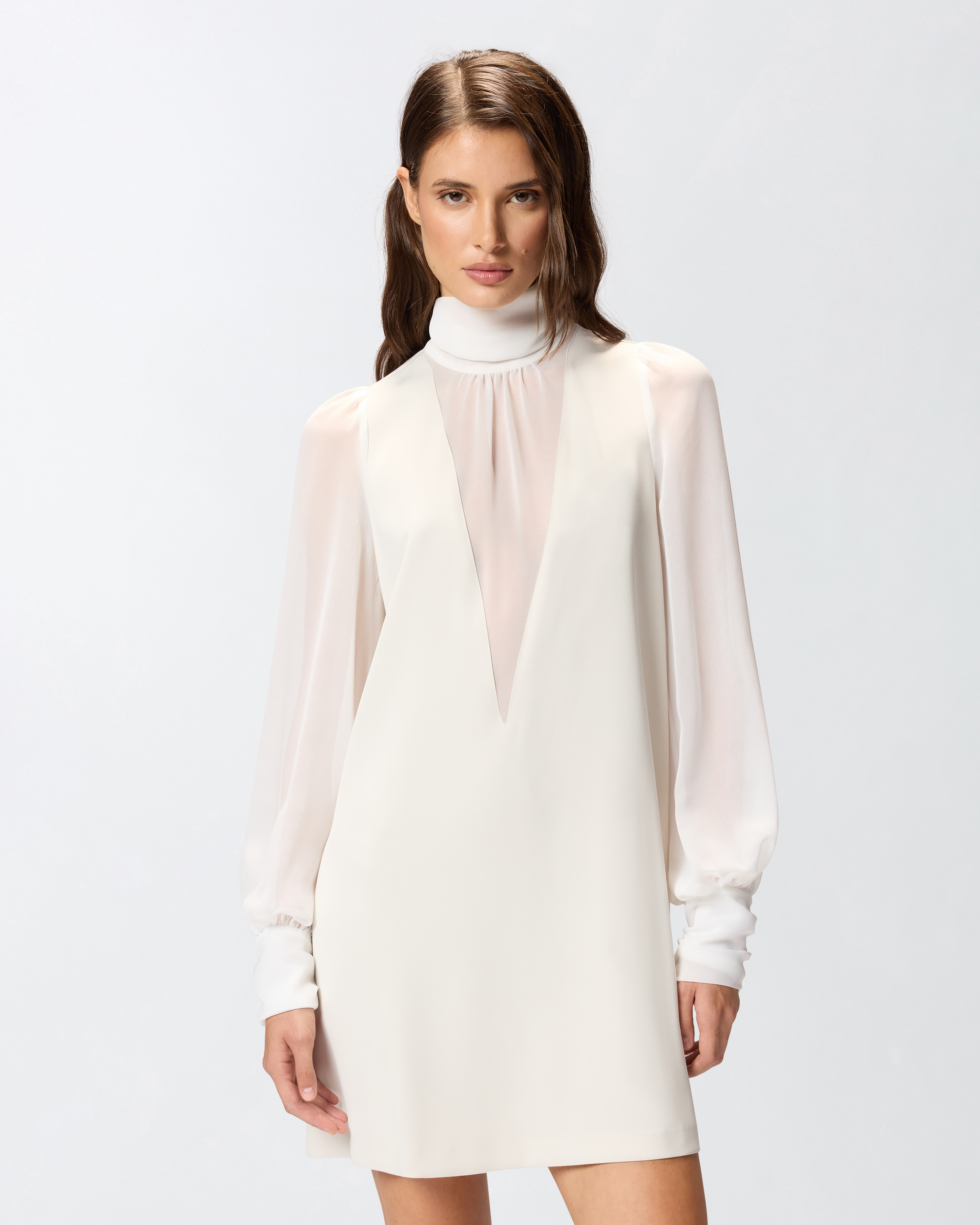 High-neck georgette mini dress 0