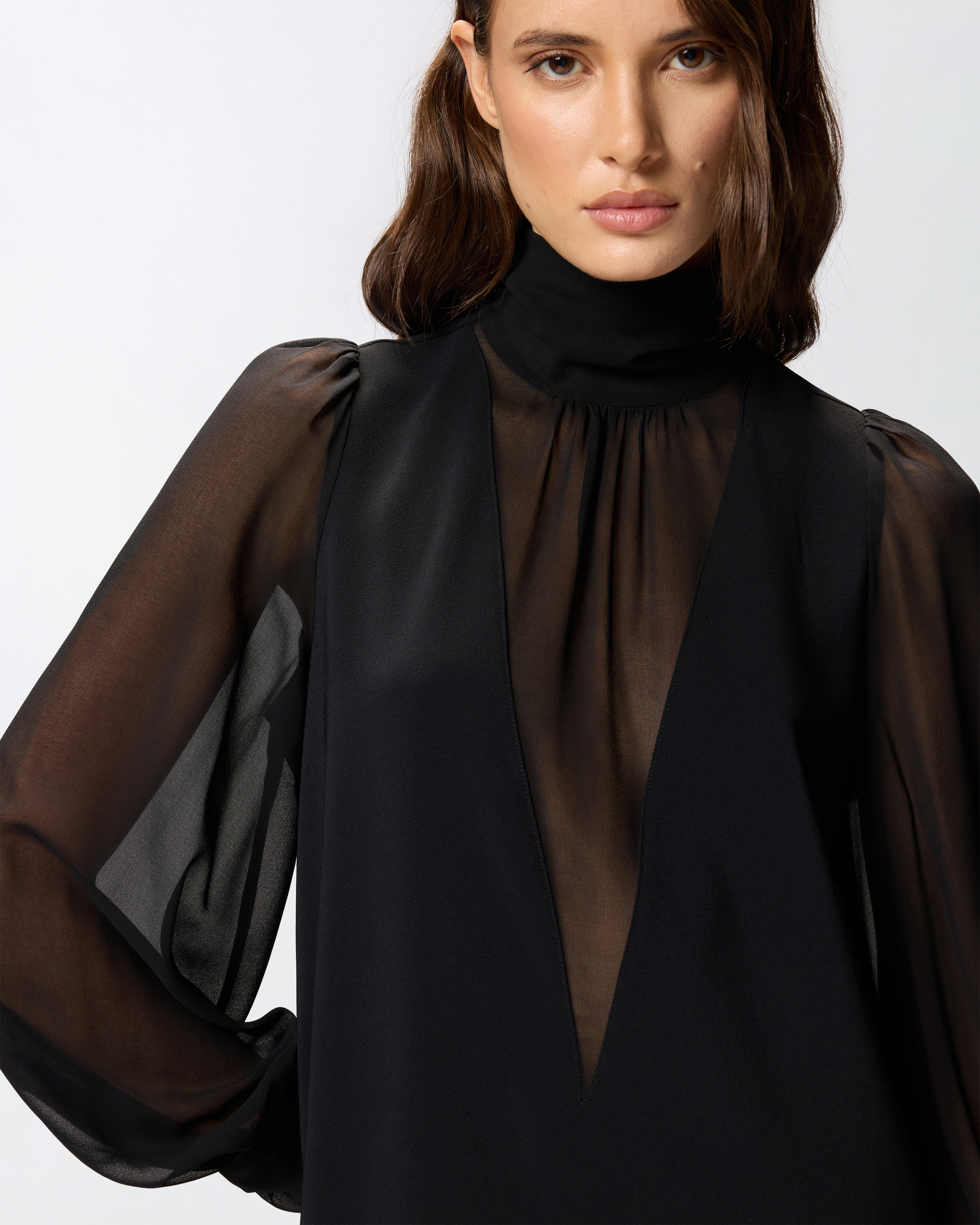 High-neck georgette mini dress 3