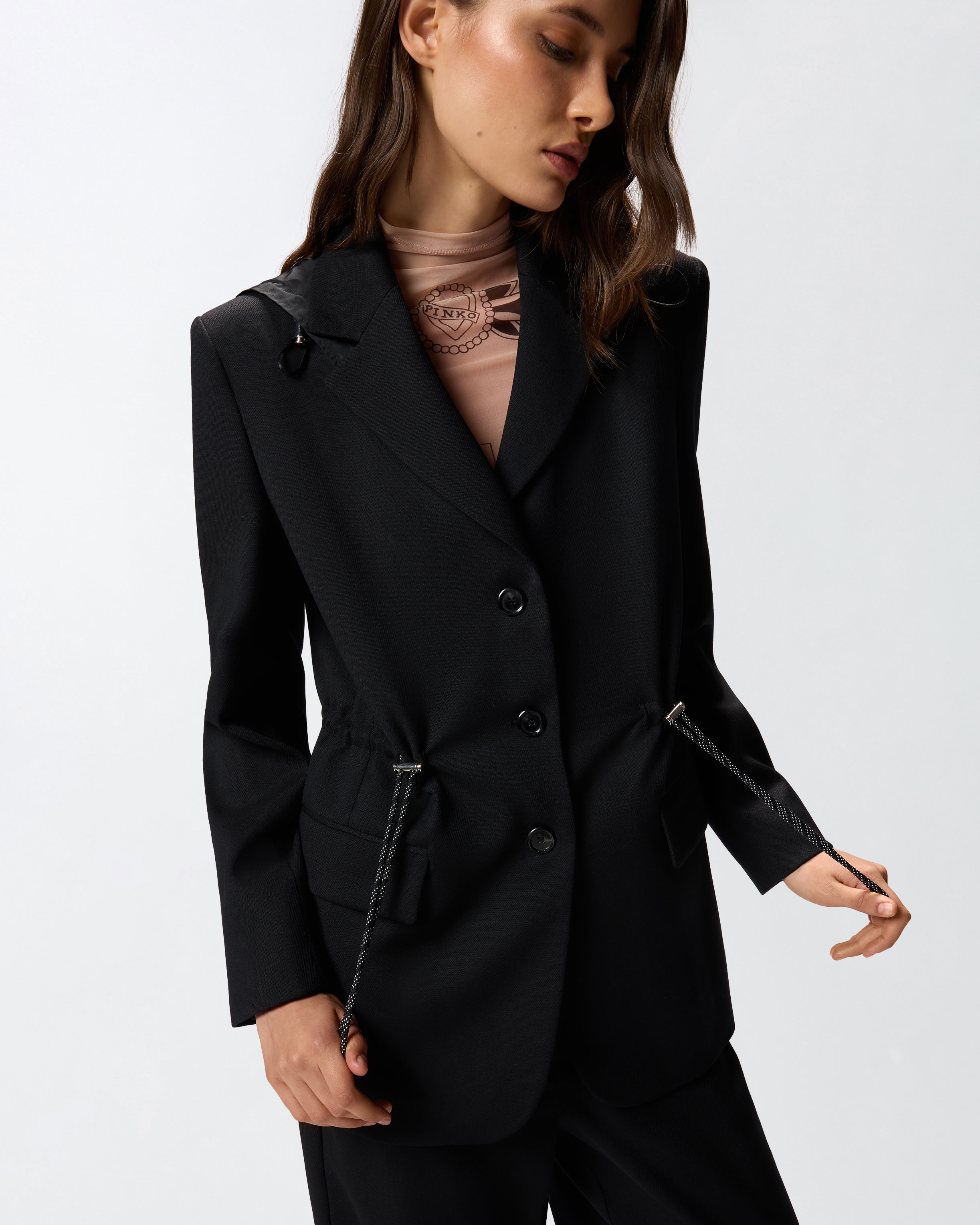 Pinko Hooded Jacket With Drawstring In Black