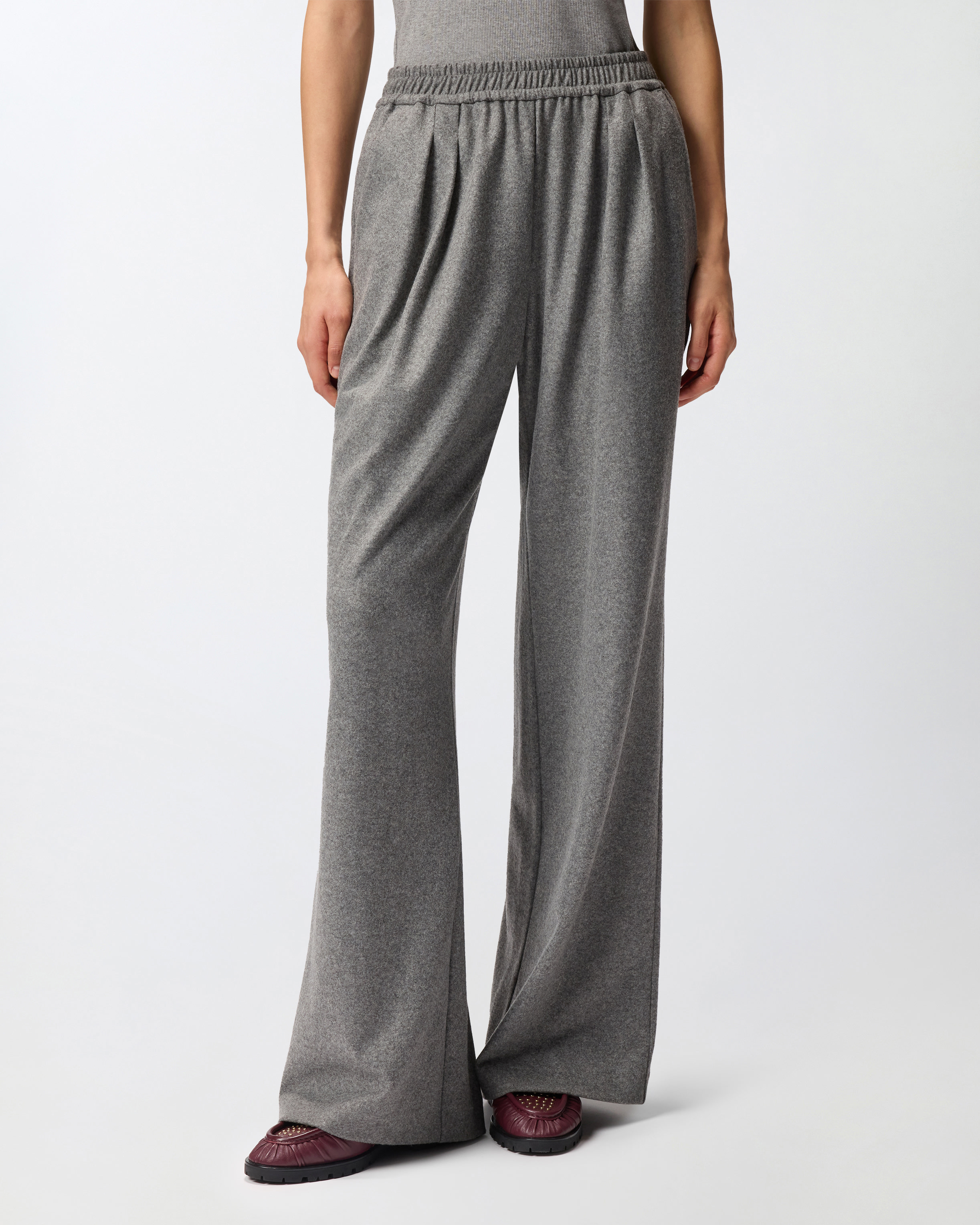 Pinko Long Wide-leg Wool-blend Trousers In Gray