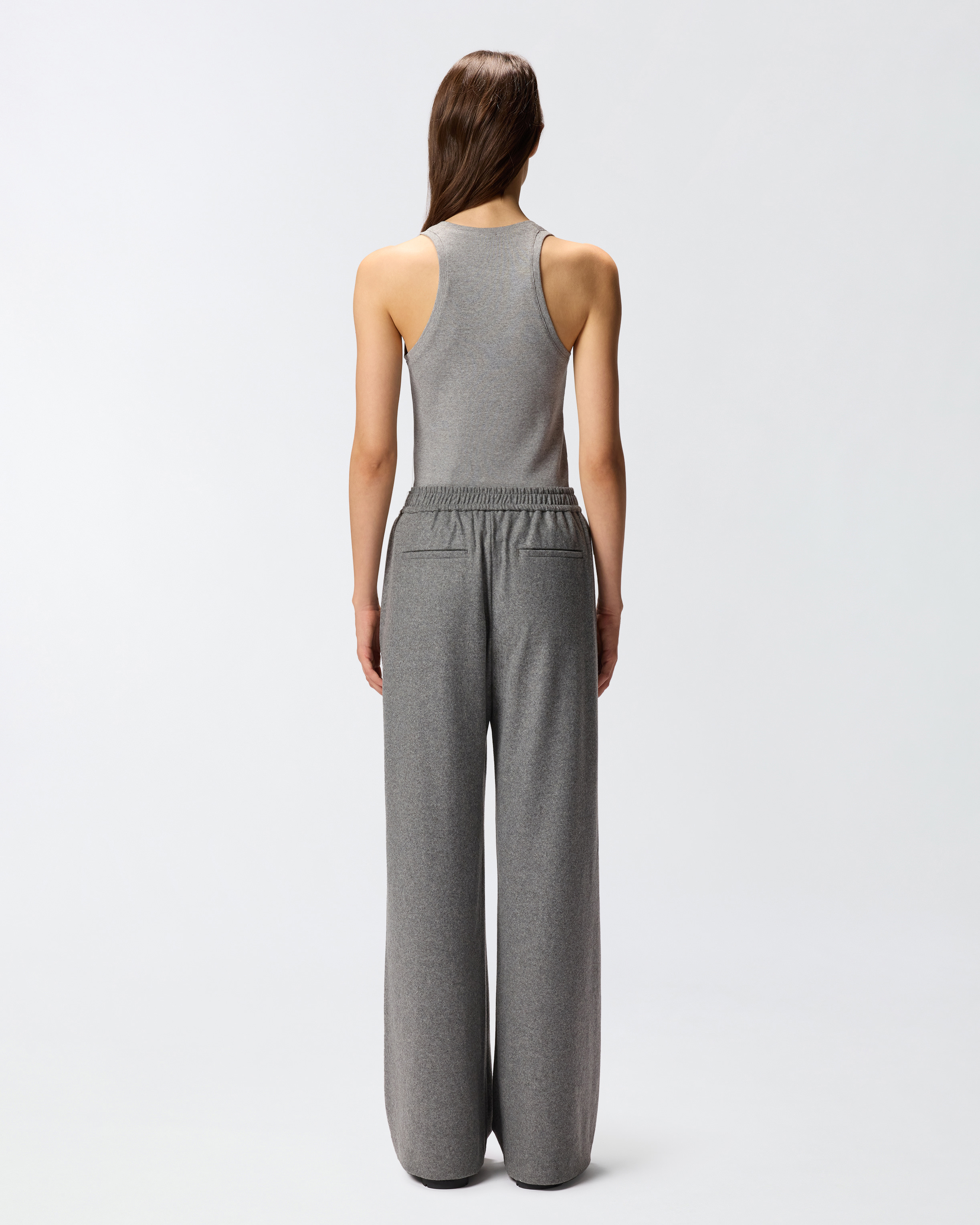 Pinko Long Wide-leg Wool-blend Trousers In Gray