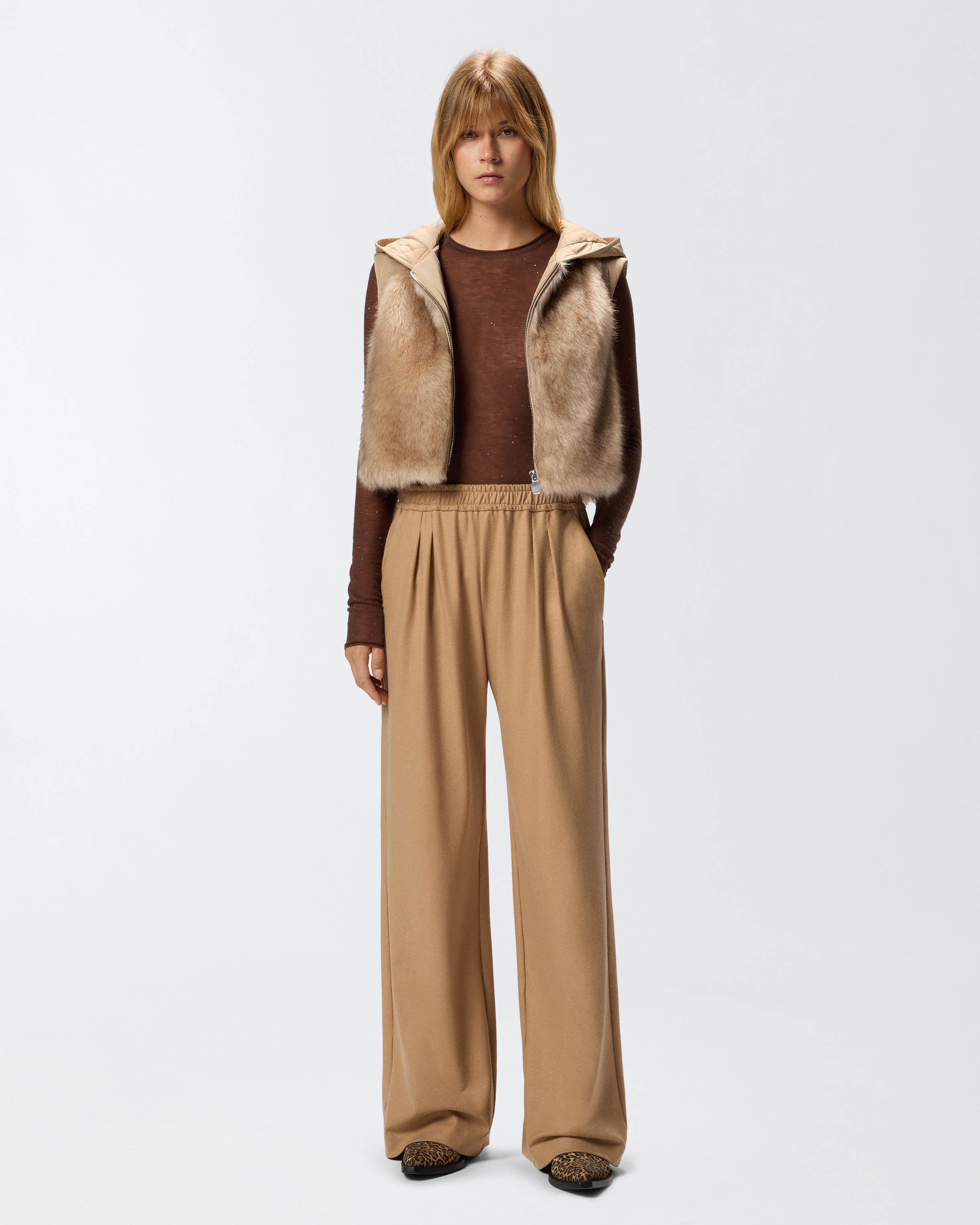 Pinko Long Wide-leg Wool-blend Trousers In Brown