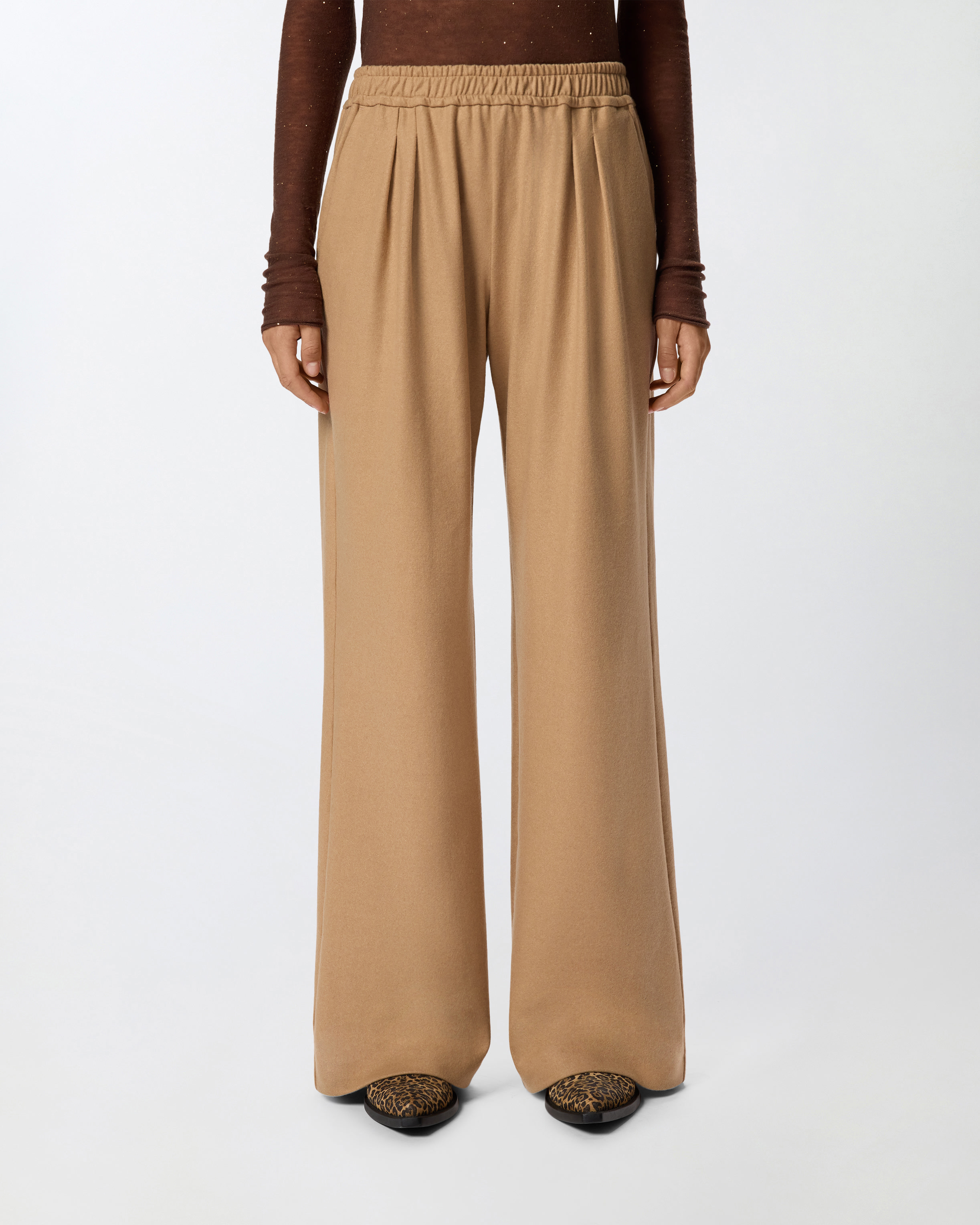 Pinko Long Wide-leg Wool-blend Trousers In Brown
