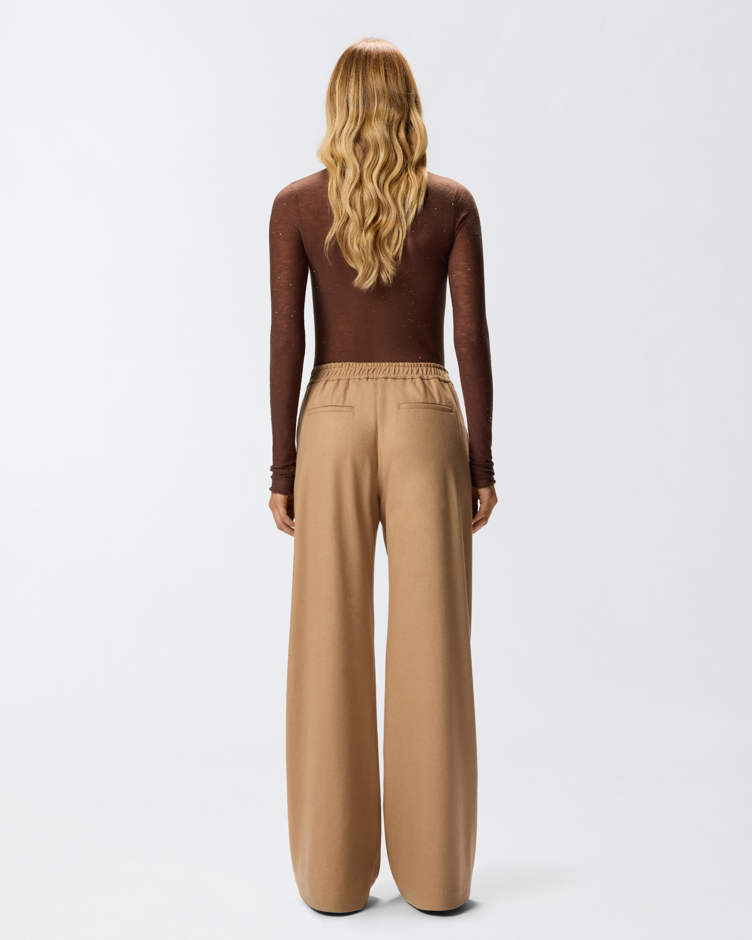Pinko Long Wide-leg Wool-blend Trousers In Brown