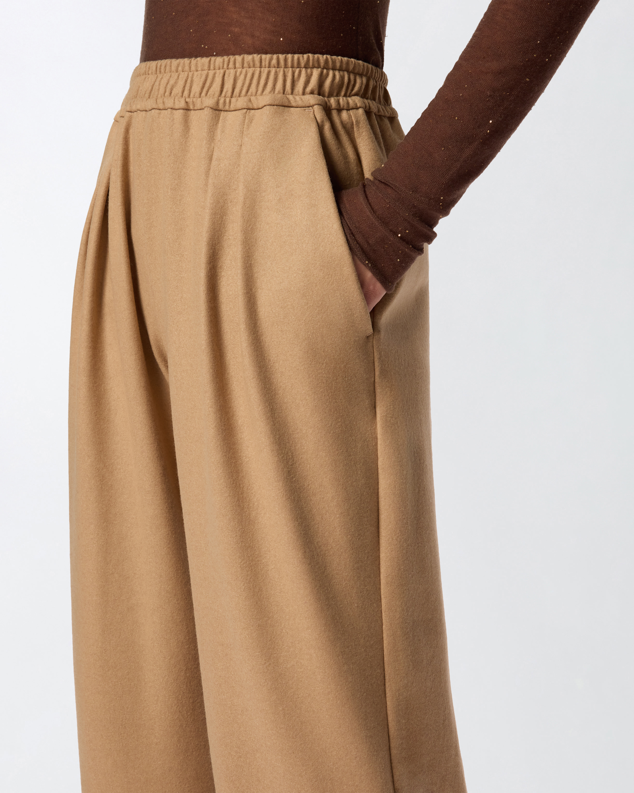 Pinko Long Wide-leg Wool-blend Trousers In Brown