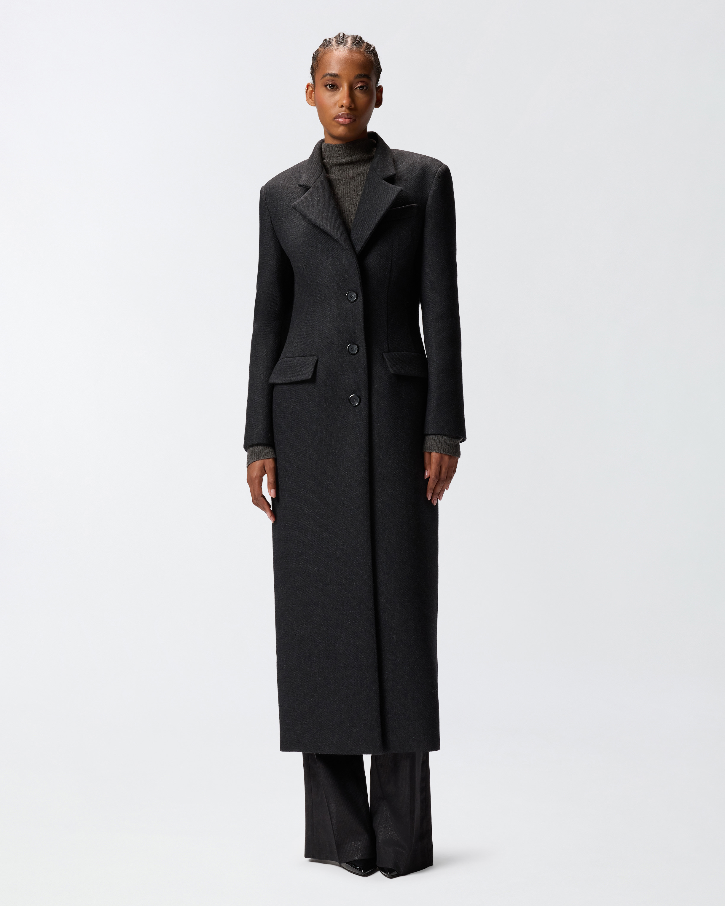 Pinko Structured Wool Coat In Black