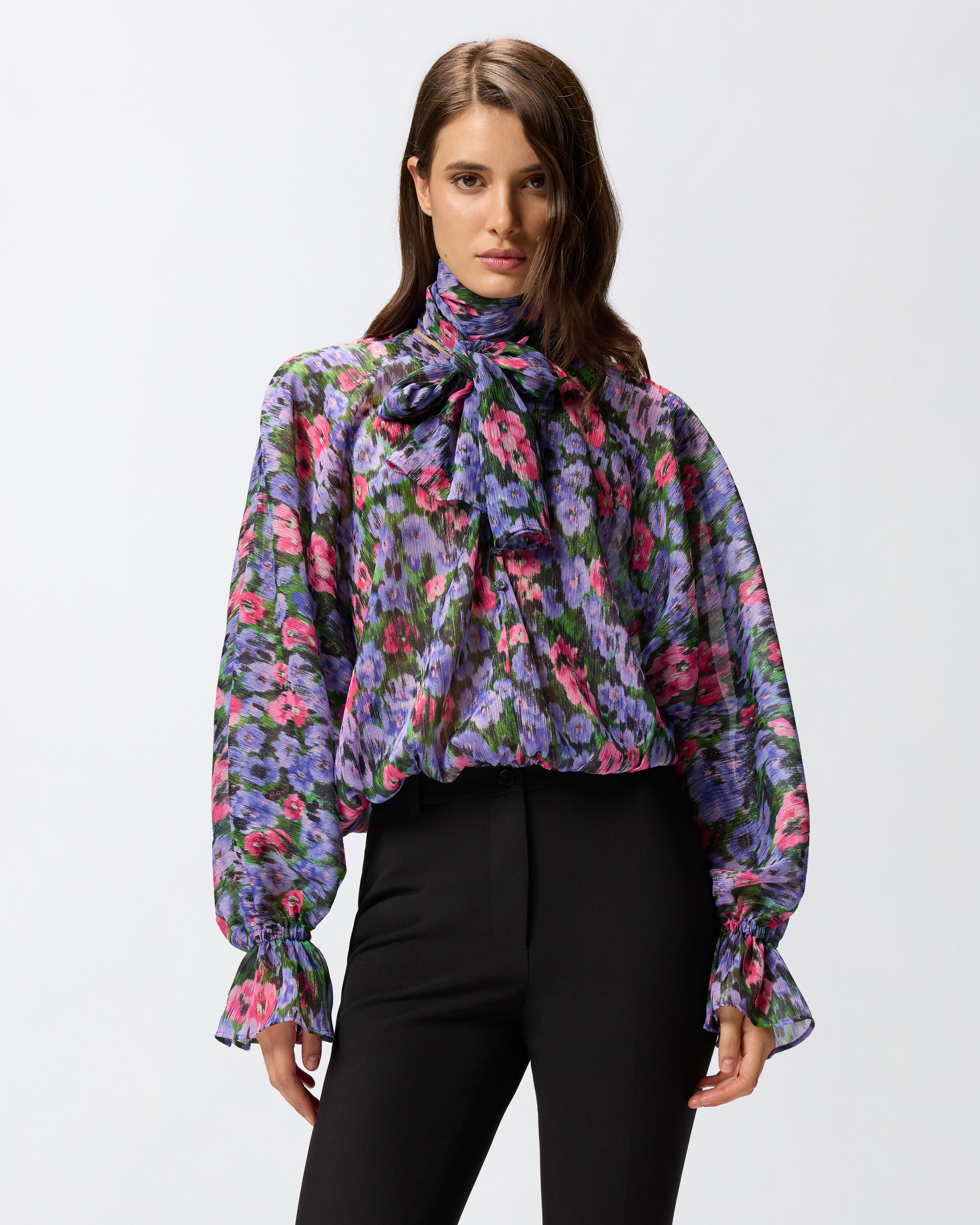 Floral blouse with ruffles - Green, Multicolor, Purple - large | Pinko 