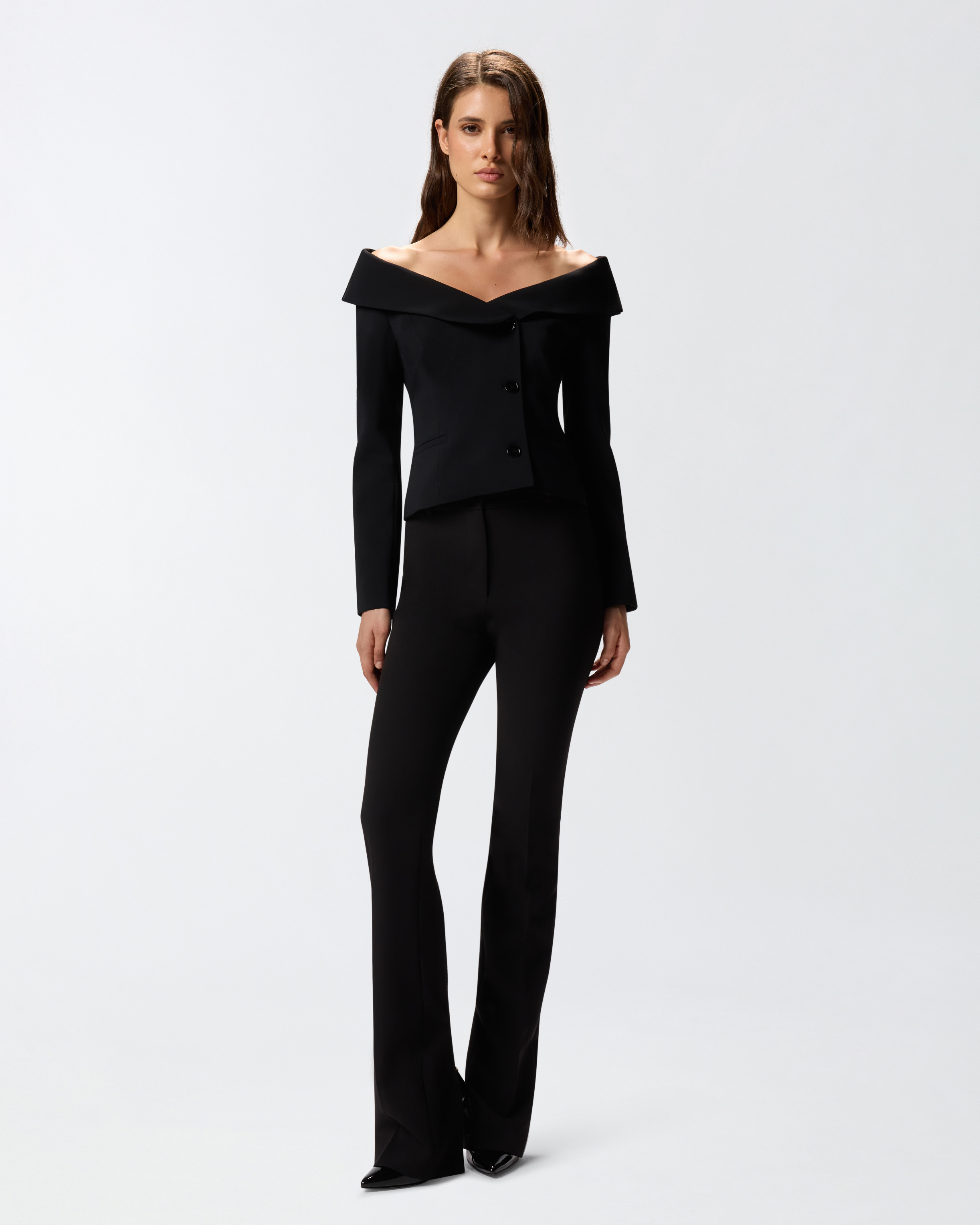 Pinko Off-the-shoulder Black Jacket With Folded Neckline In Black