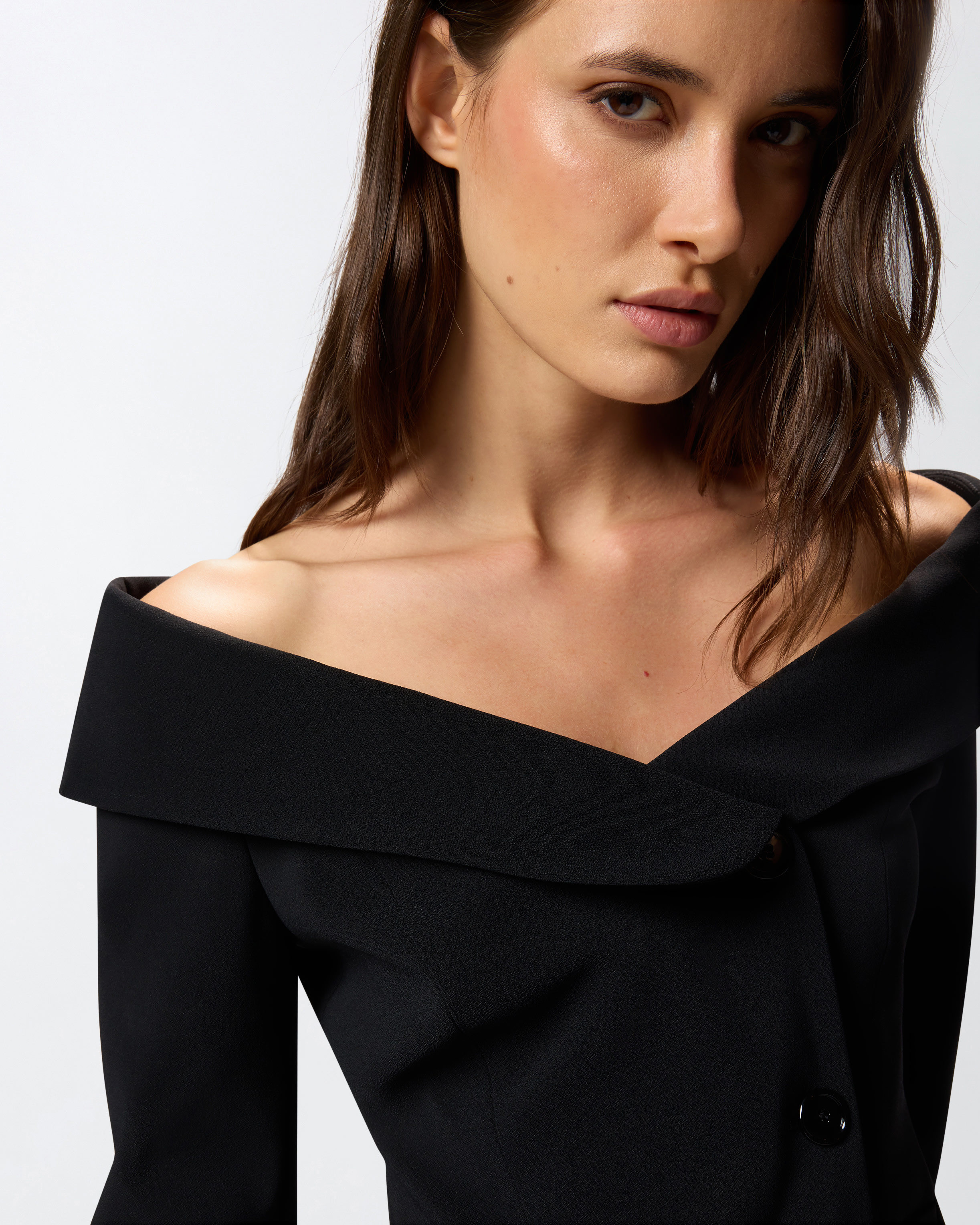 Pinko Off-the-shoulder Black Jacket With Folded Neckline In Black