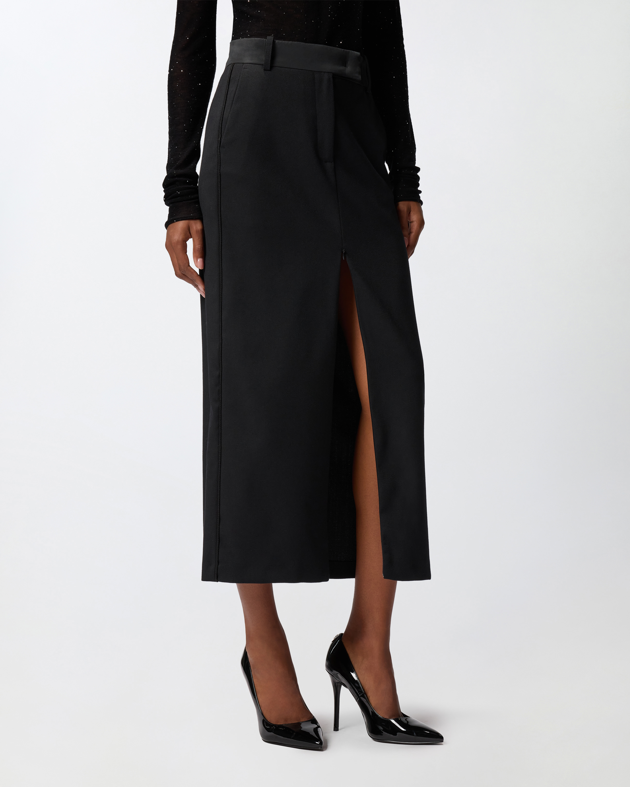 Pinko High-waisted Slit Midi Skirt In Black