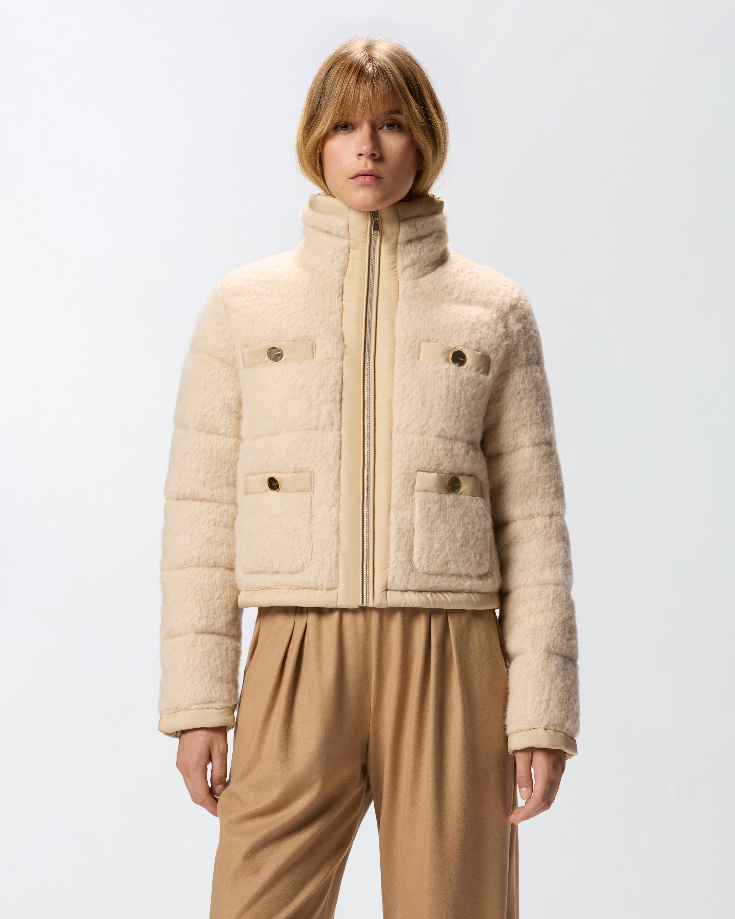 Pinko Quilted High-neck Jacket In Nude