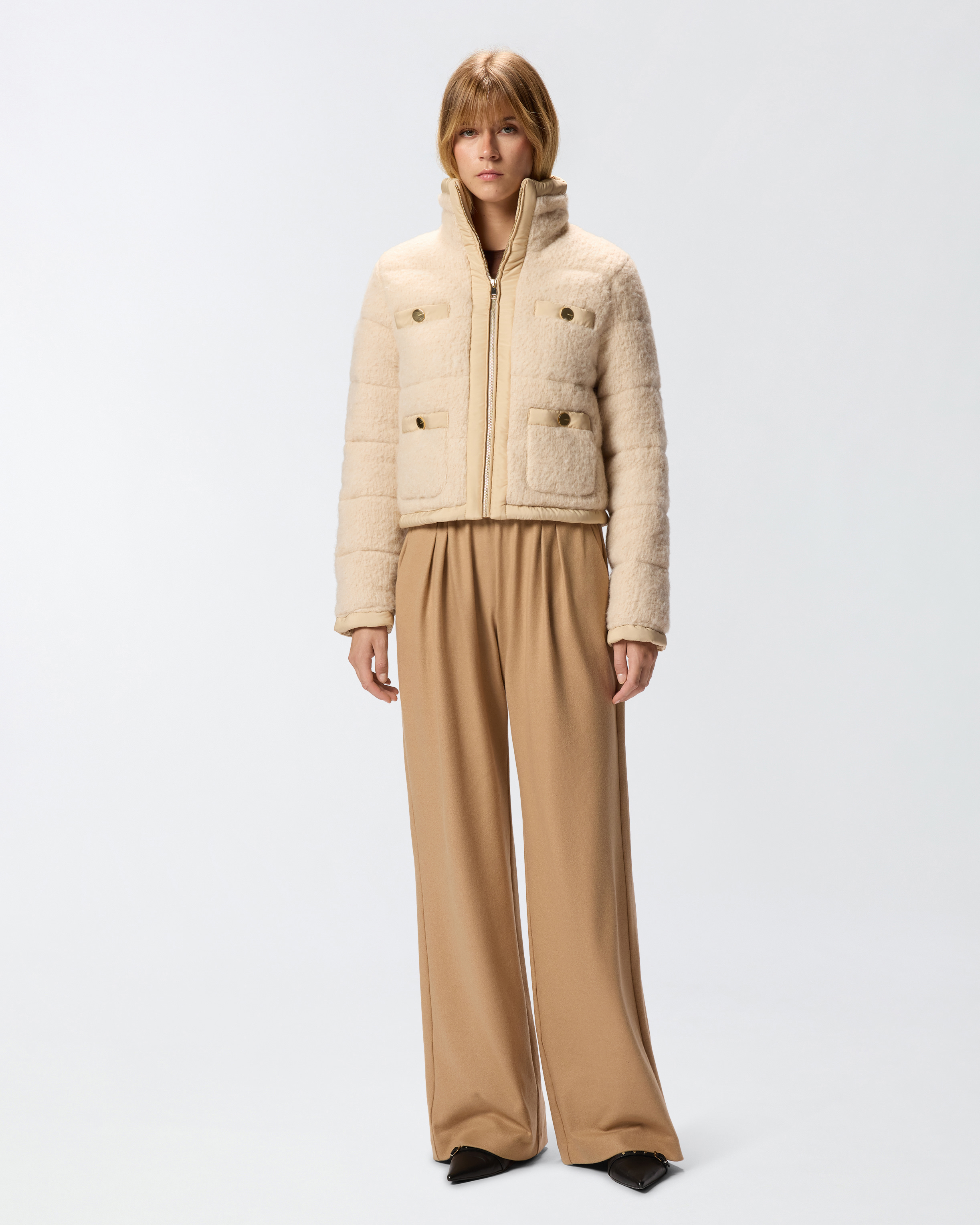 Pinko Quilted High-neck Jacket In Nude
