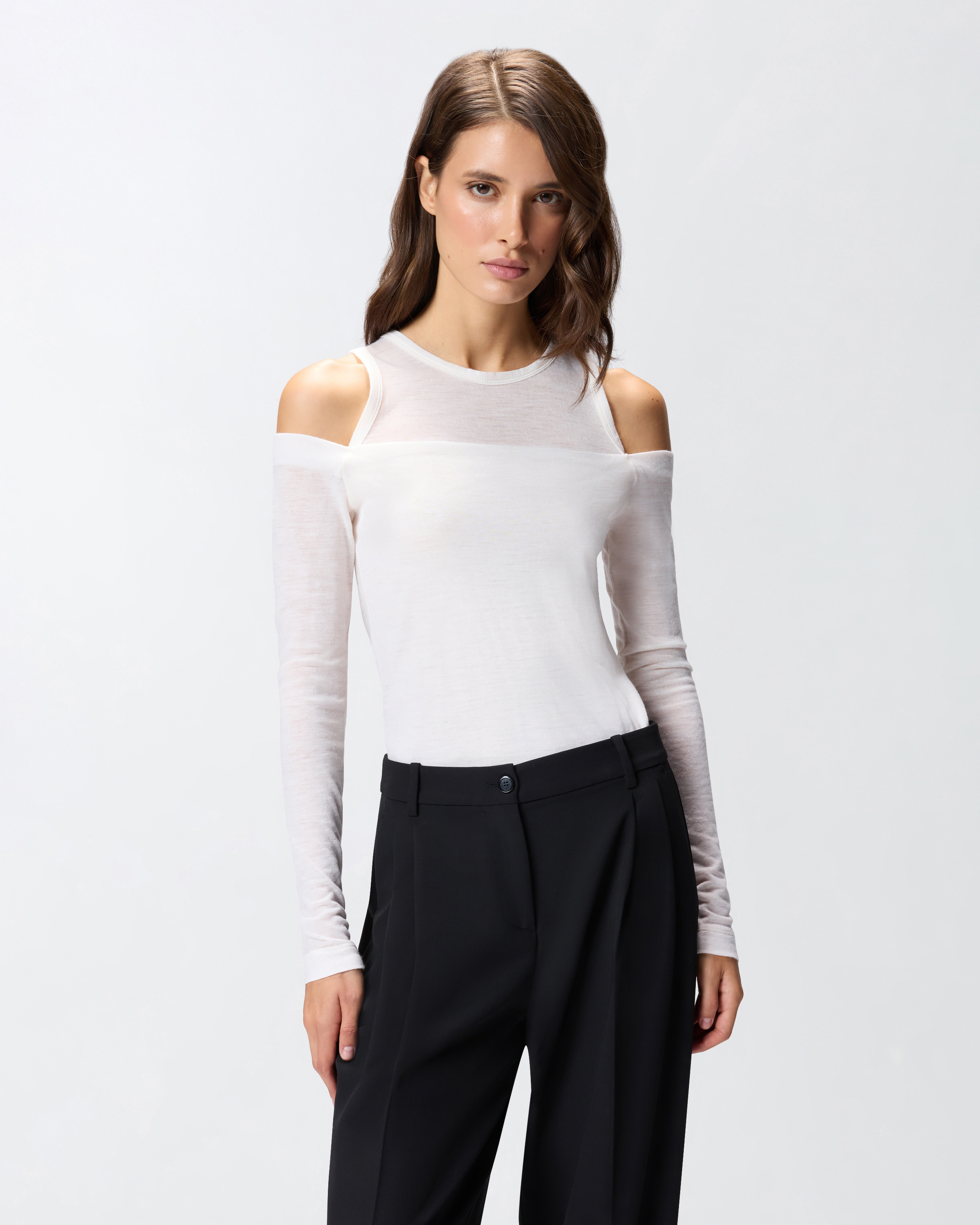 Pinko Off-the-shoulder Wool Blend Jersey Top In White
