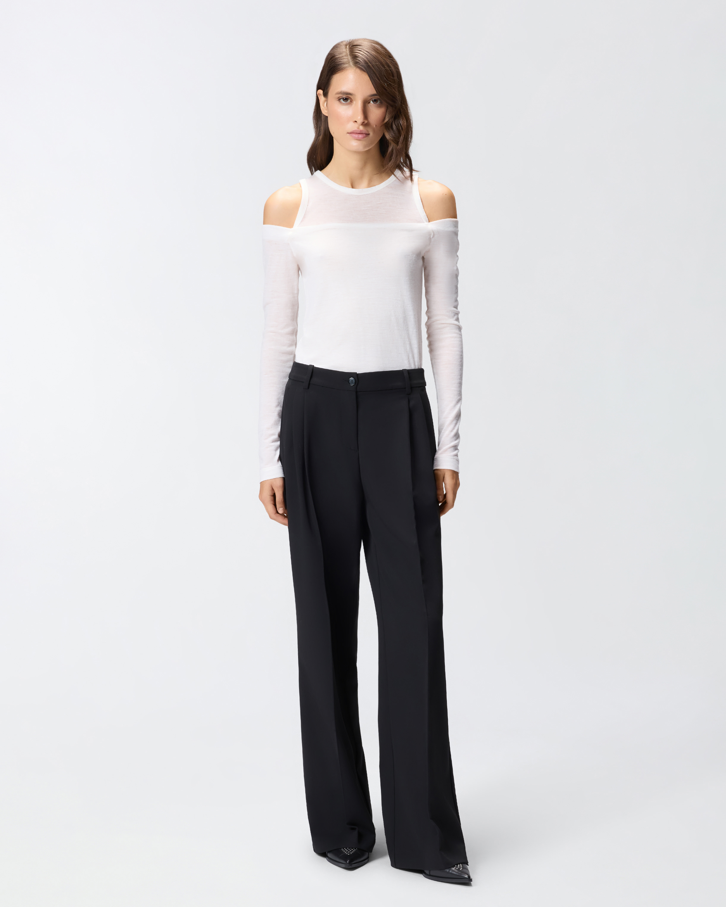 Pinko Off-the-shoulder Wool Blend Jersey Top In White