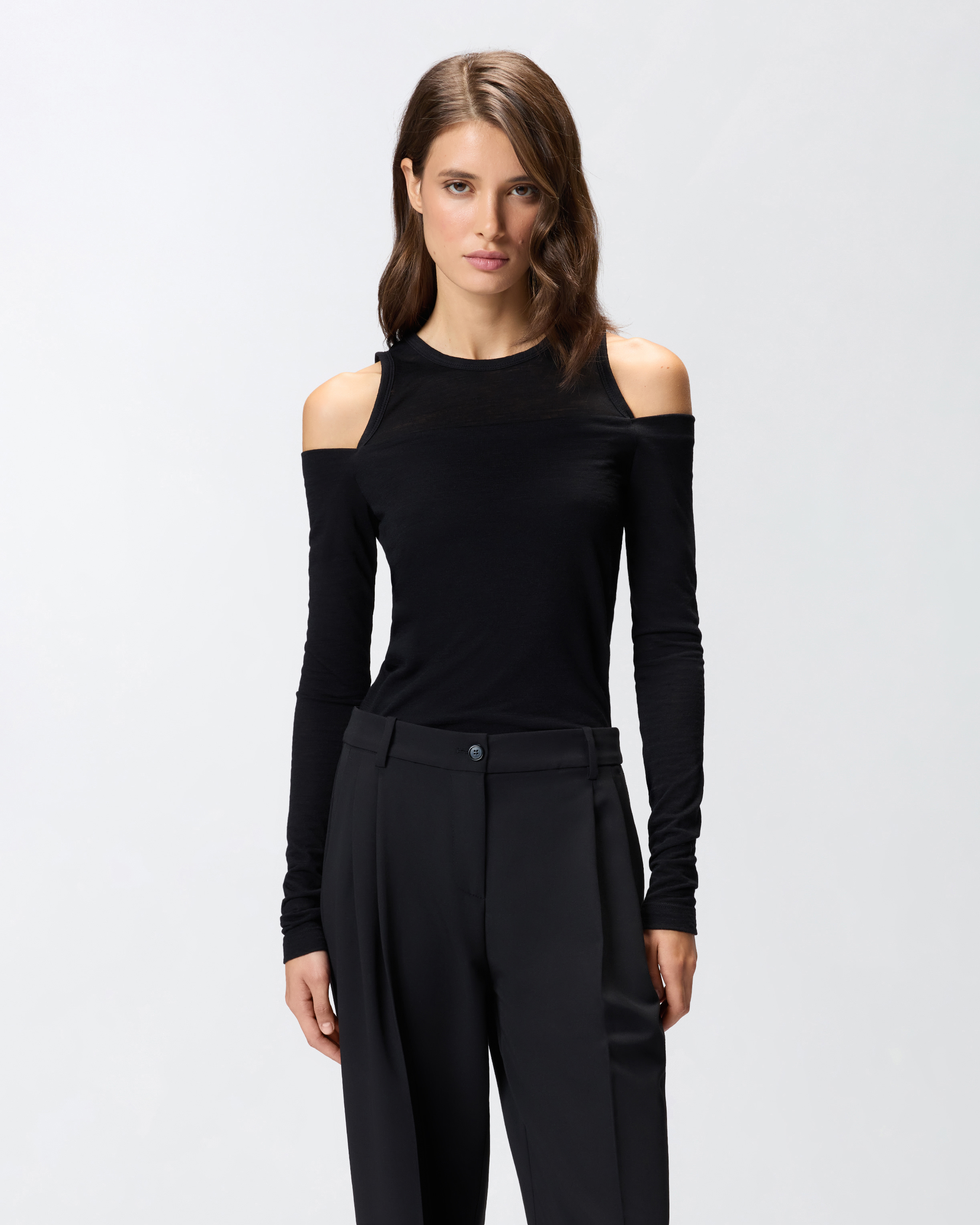 Pinko Off-the-shoulder Wool Blend Jersey Top In Black