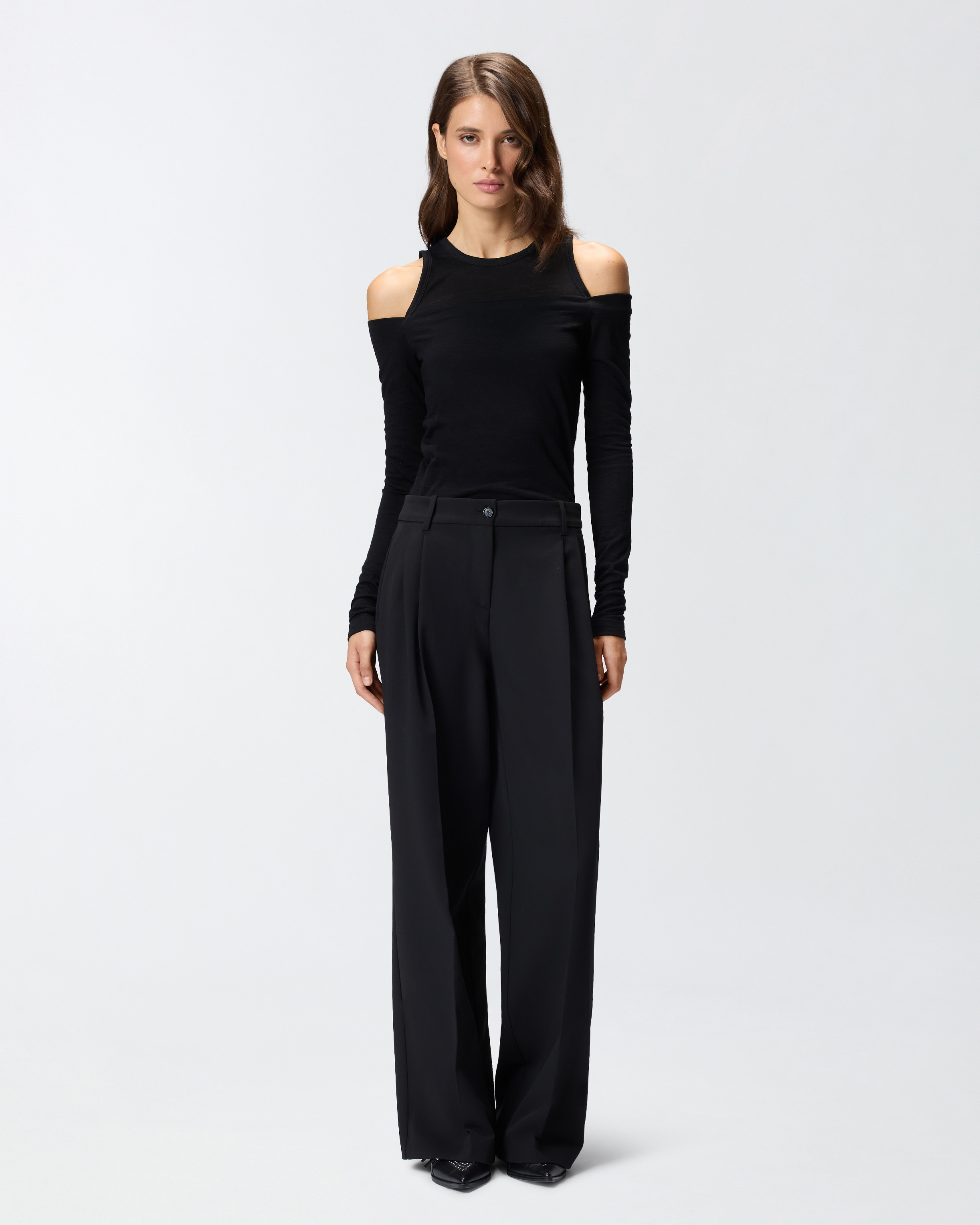 Pinko Off-the-shoulder Wool Blend Jersey Top In Black