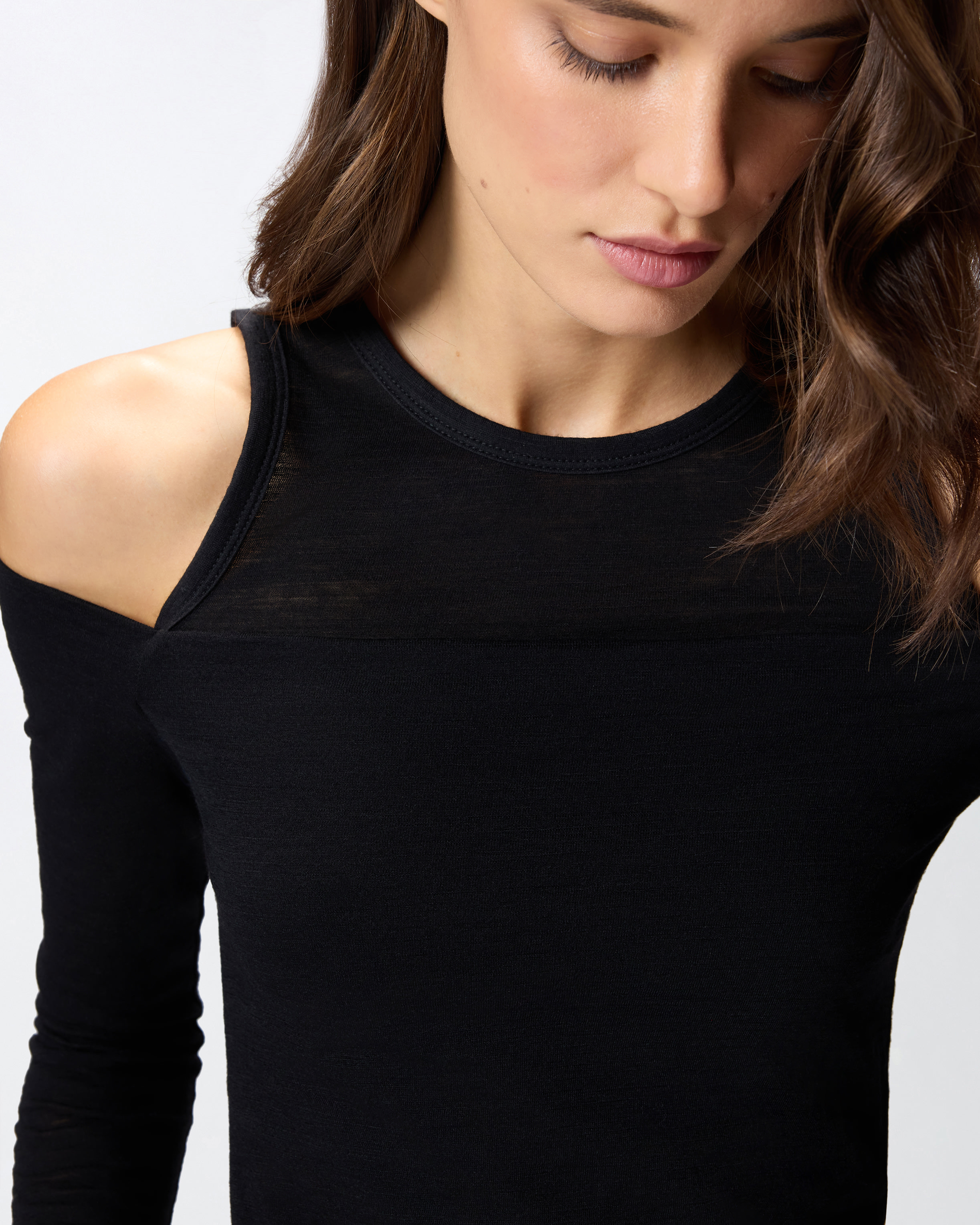 Pinko Off-the-shoulder Wool Blend Jersey Top In Black