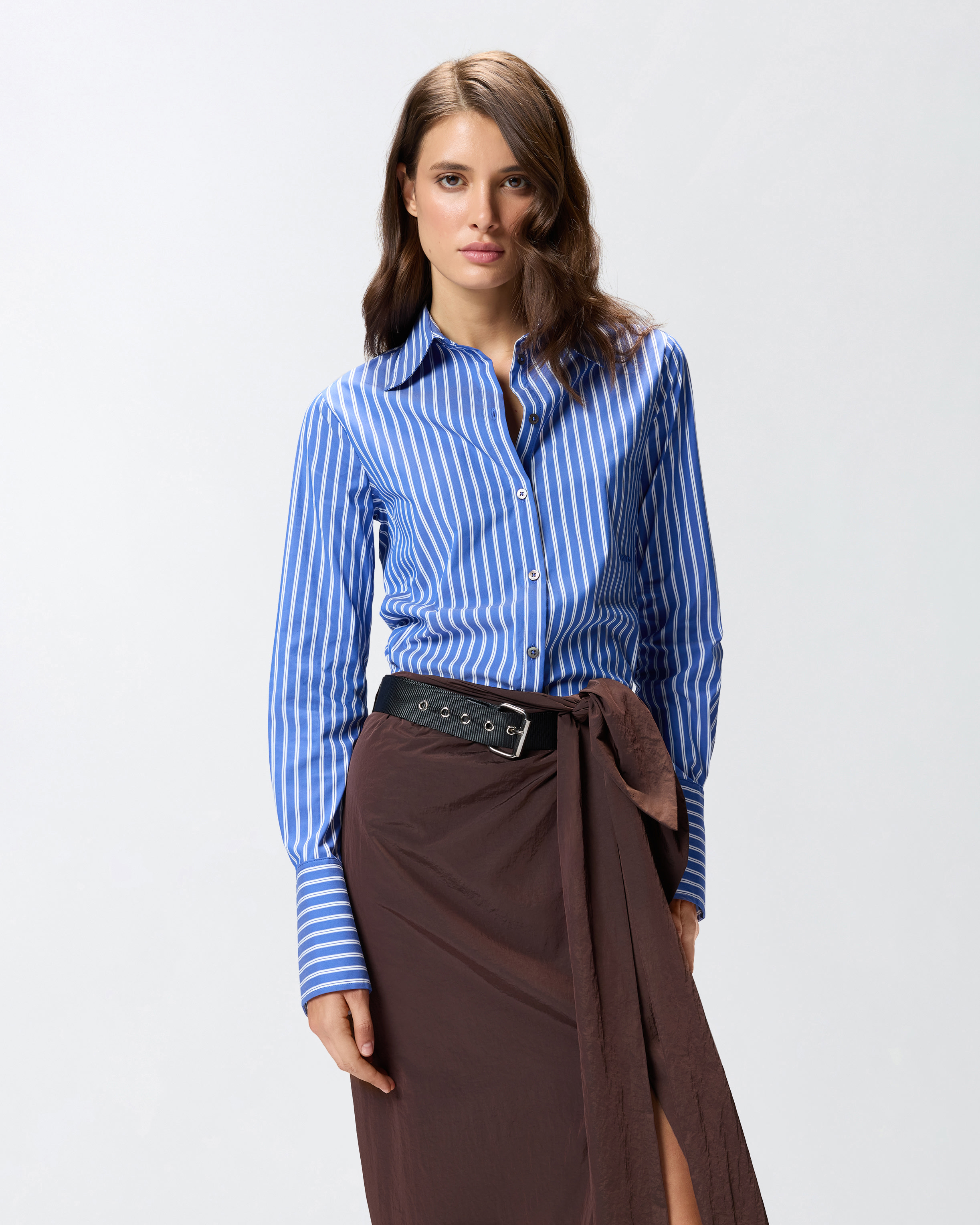 Classic style striped shirt - Blue, Light blue, Multicolor, White - large | Pinko 