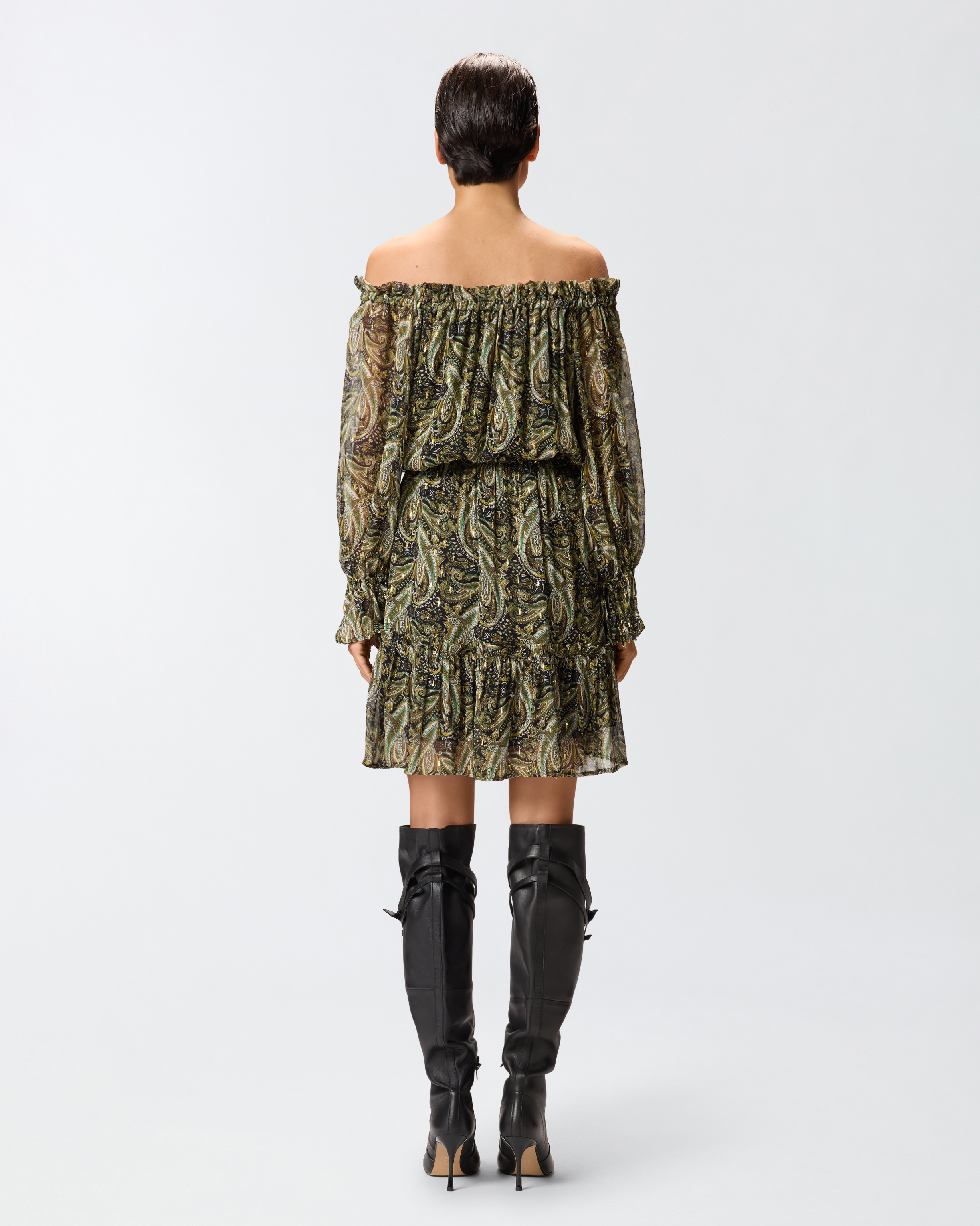 佩斯利印花露肩短款连衣裙 2