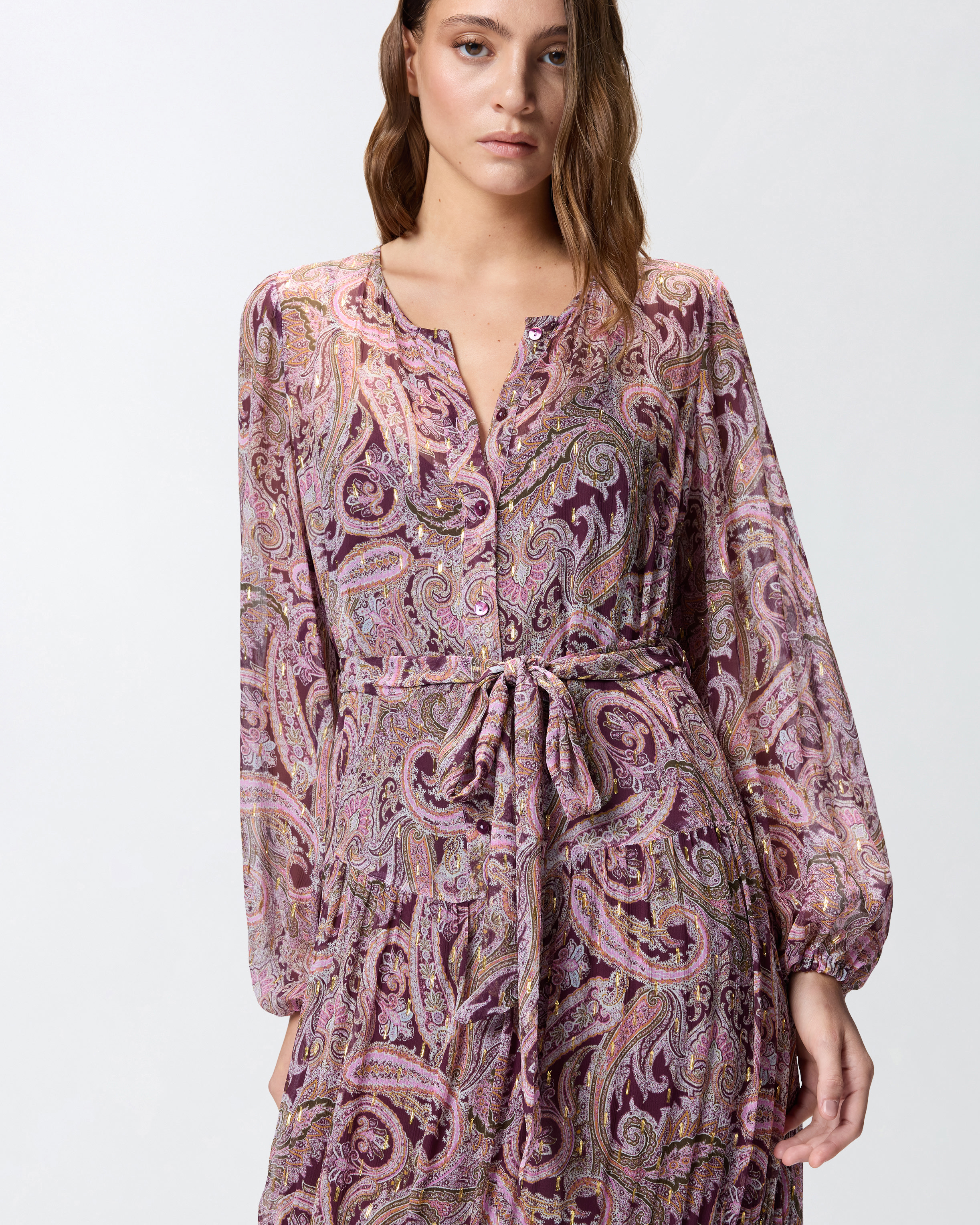 Vestido largo con estampado de cachemira metalizado 3