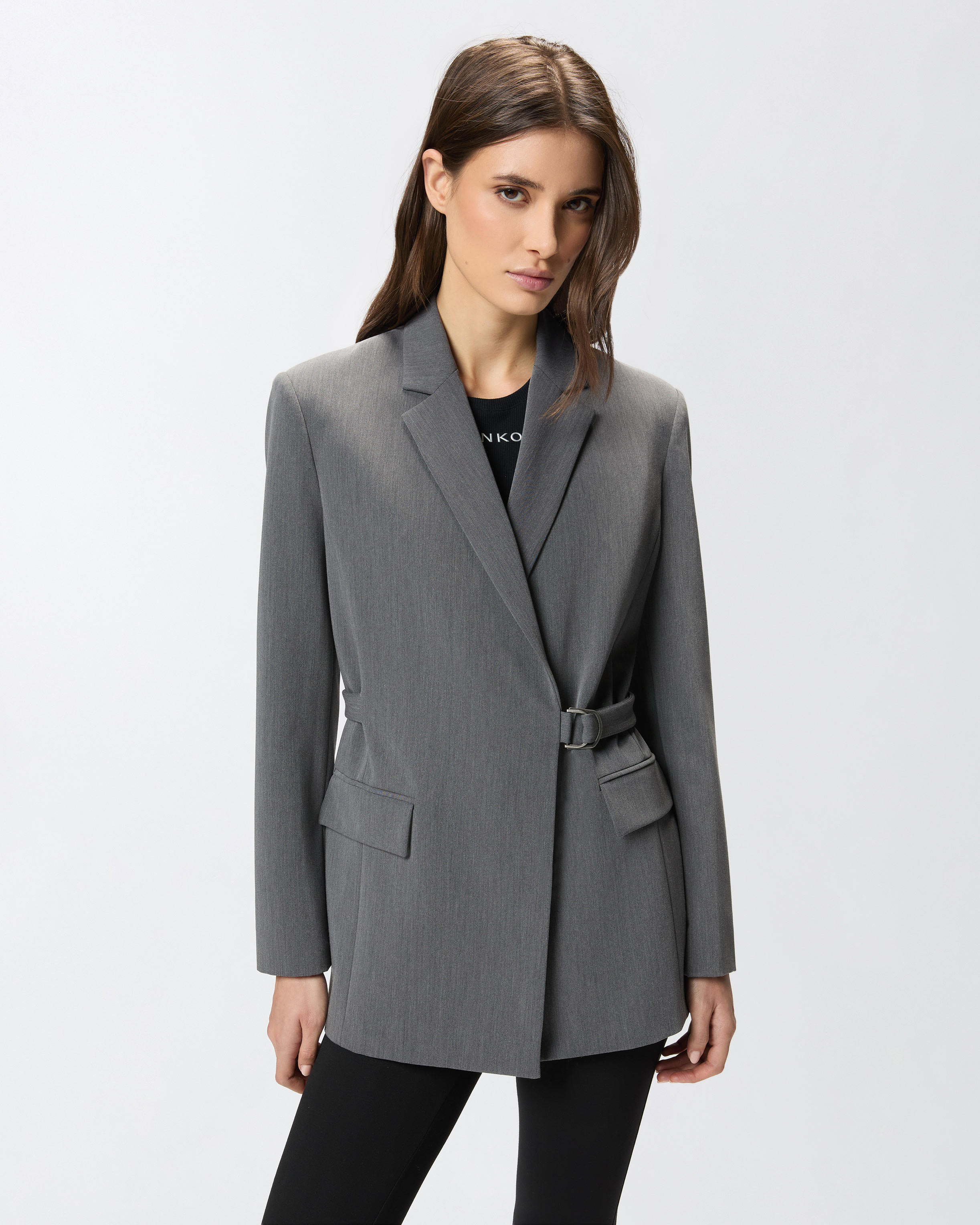 Grey cool wool blazer with belt - Grey - large | Pinko 