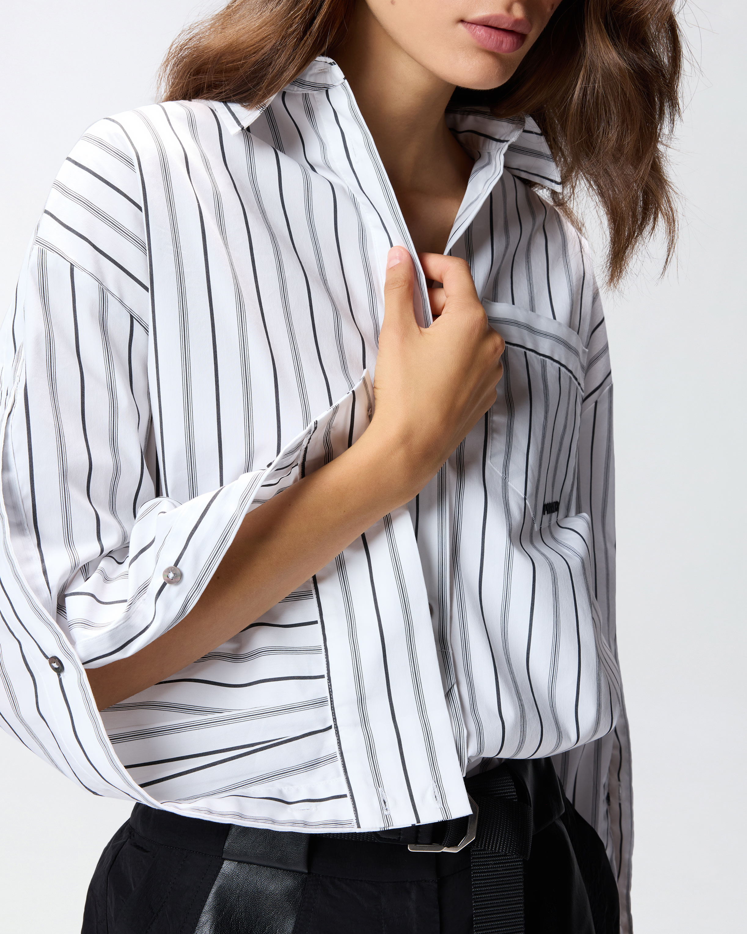 Pinko Striped Shirt With Contrasting Breast Pocket In White