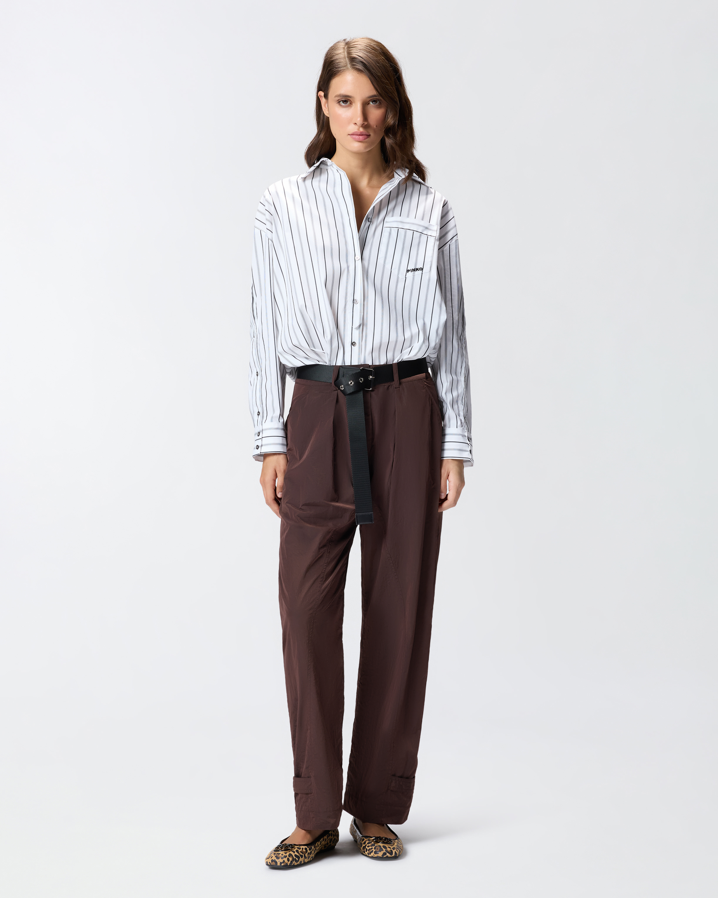 Pinko Loose-fit Trousers With Knotted Belt In Brown