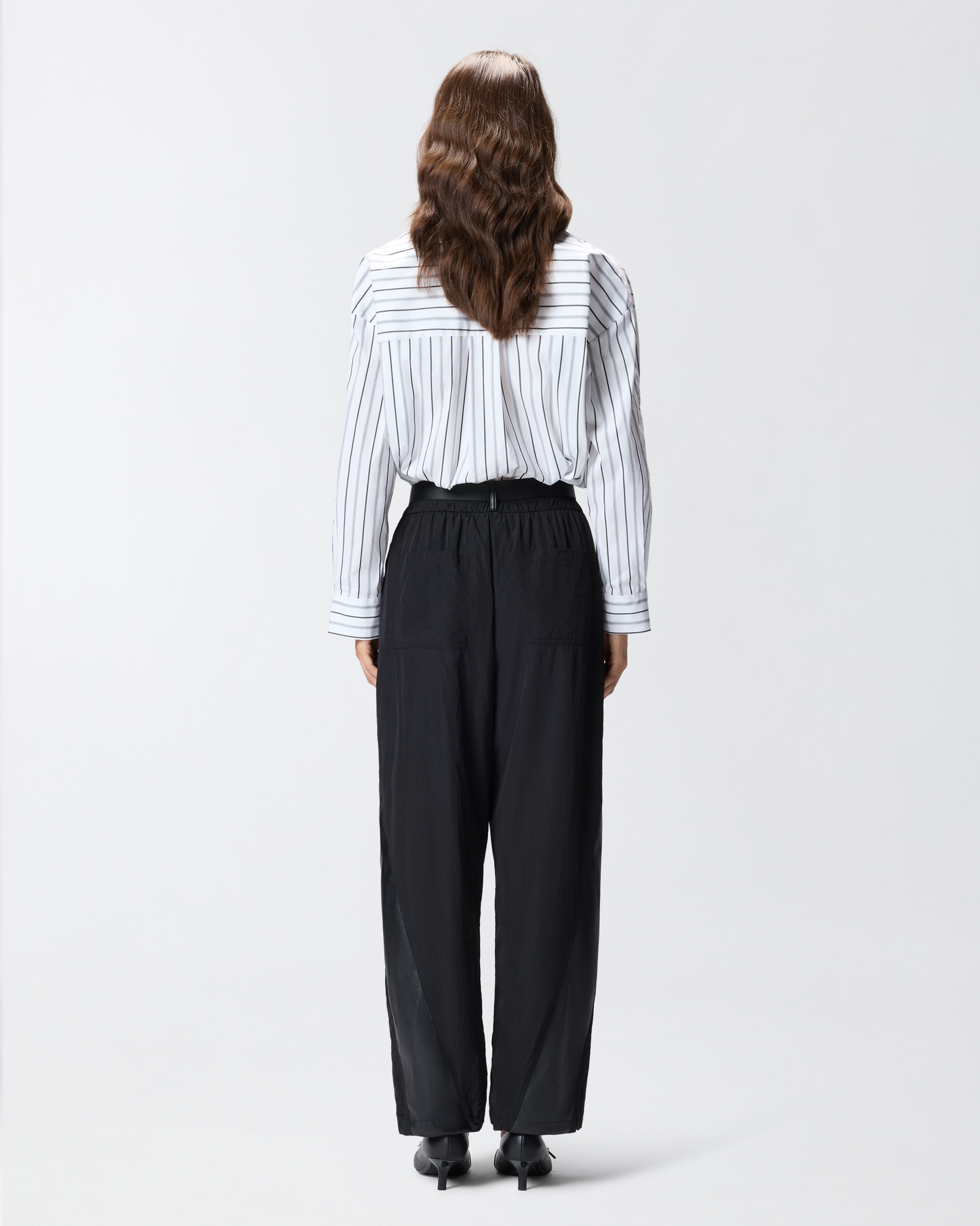 Pinko Black Trousers In Technical Canvas With Coated Fabric Details In Black