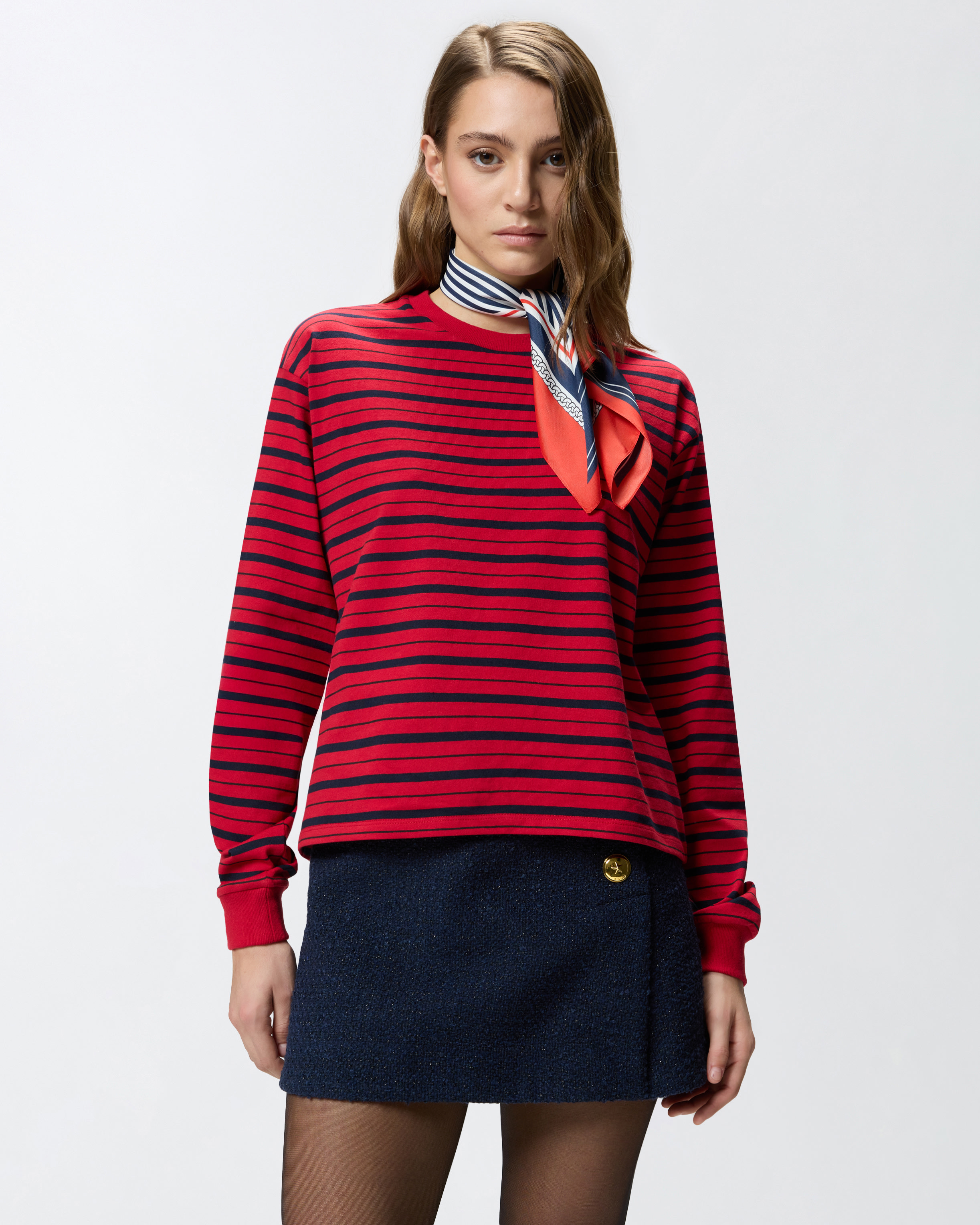 Multicolor striped sweater with embroidered detail | Pinko 