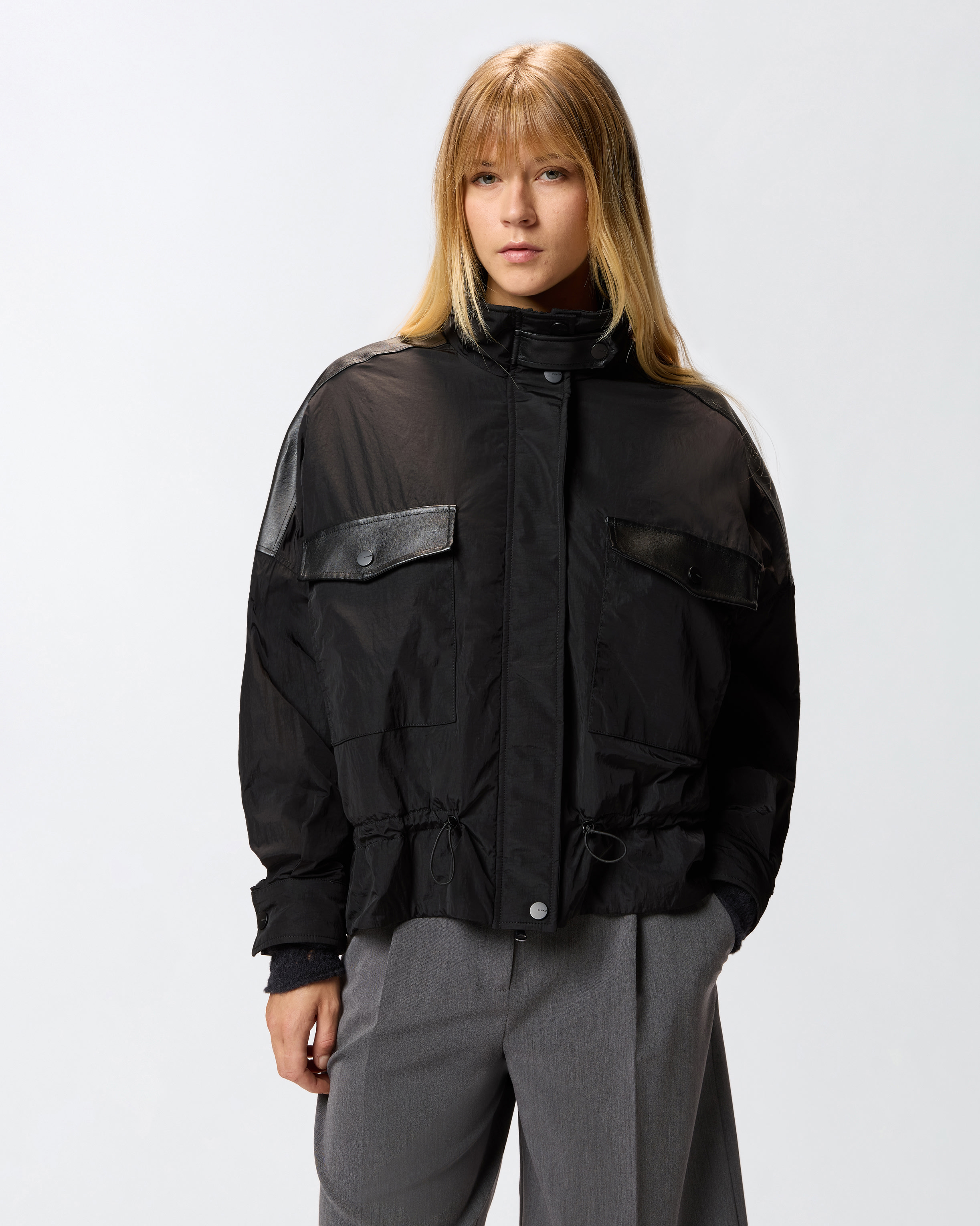 Giacca nera con coulisse regolabile - Nero - large | Pinko 