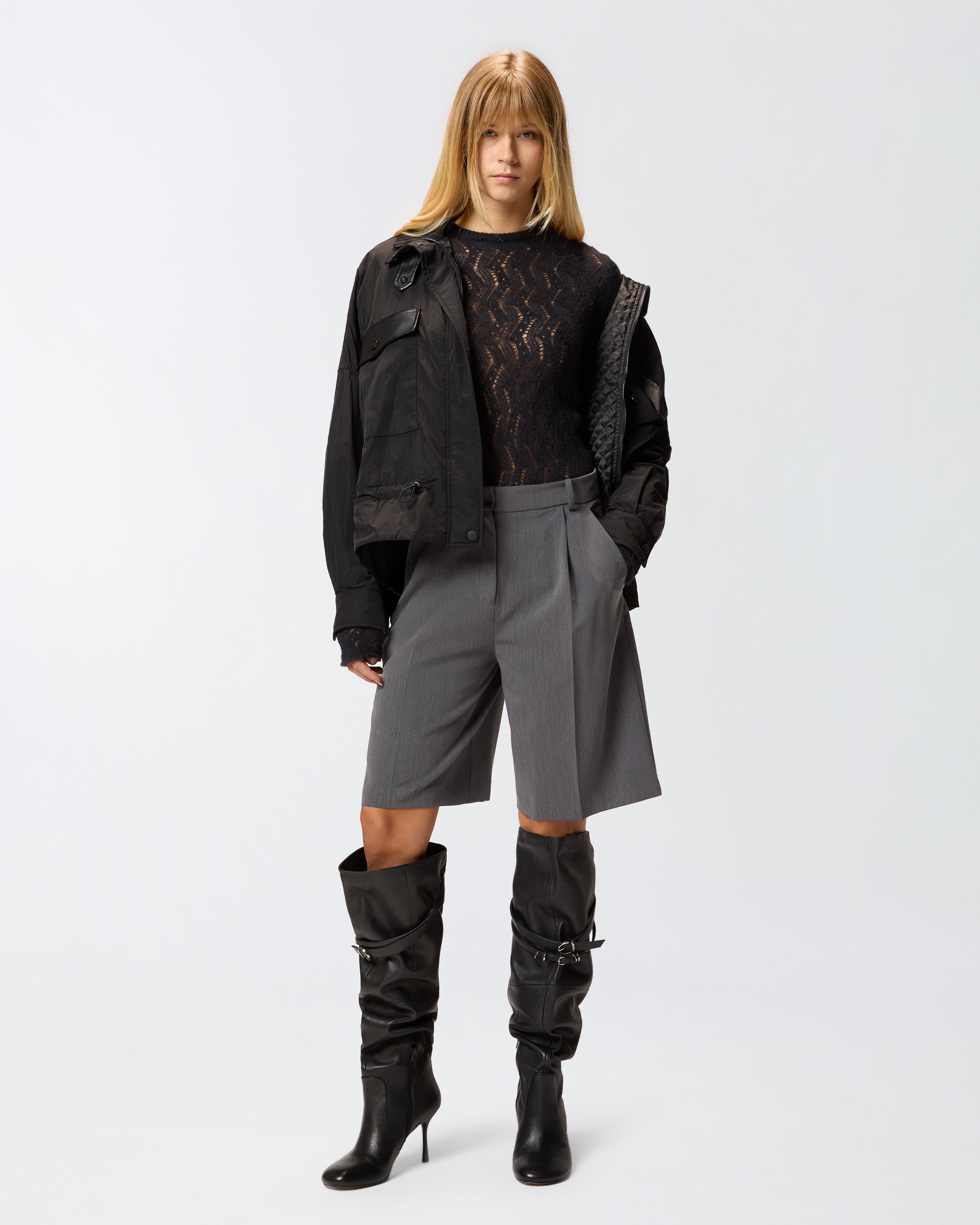 Black jacket with adjustable drawstring 1