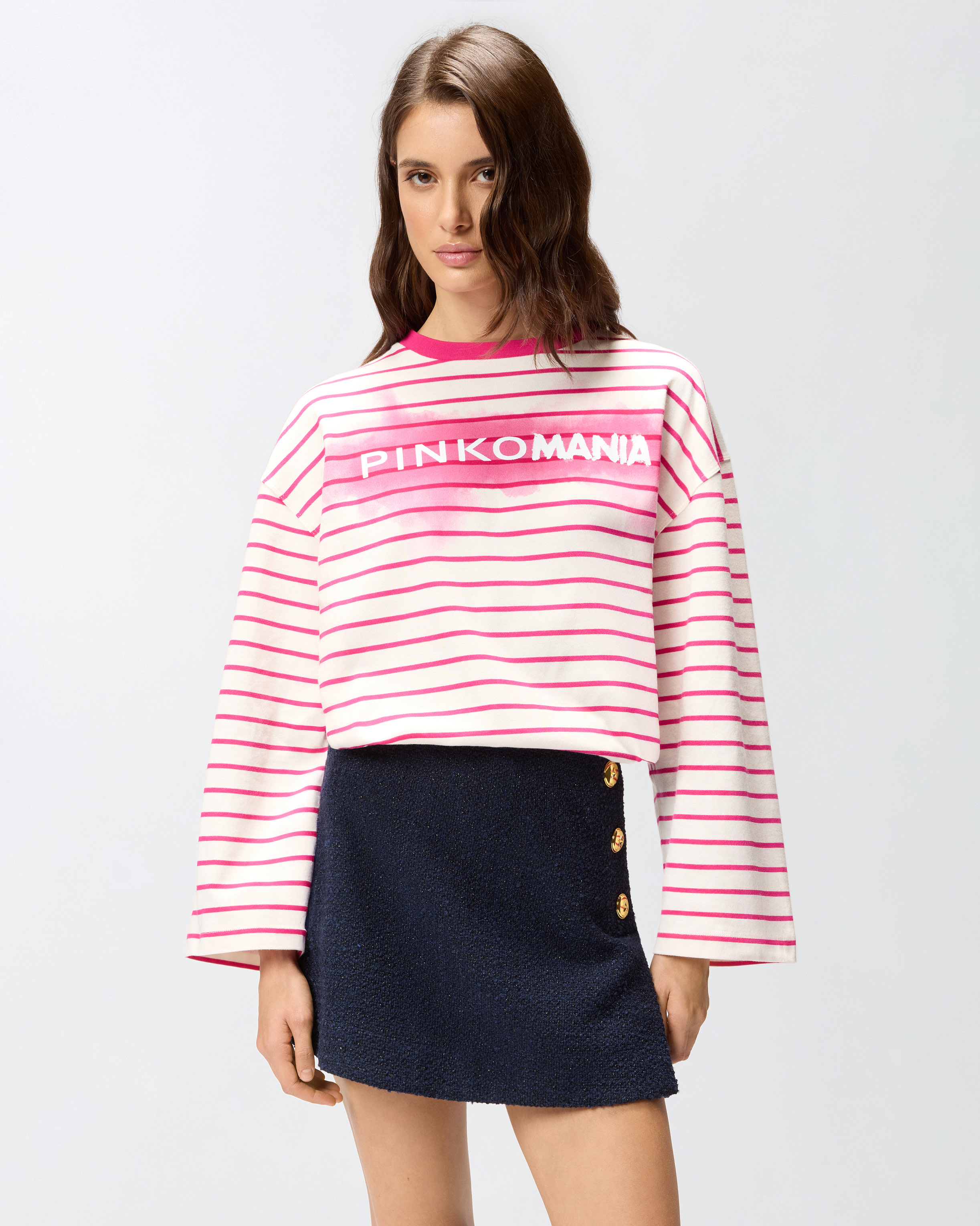 PINKOMANIA striped jersey t-shirt - Beige, Rosa, Weiß - large | Pinko 