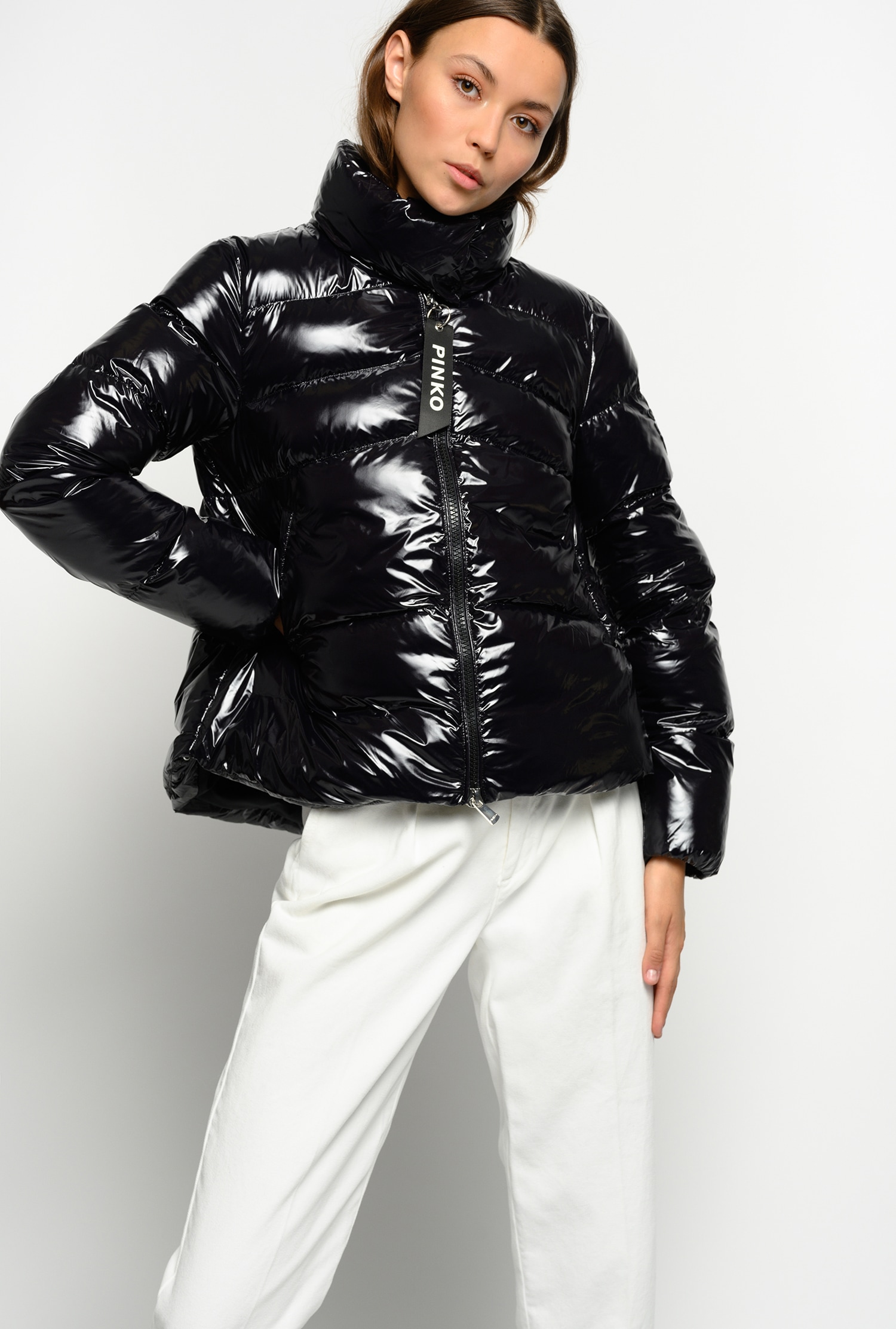 Nylon crystal quilted coat