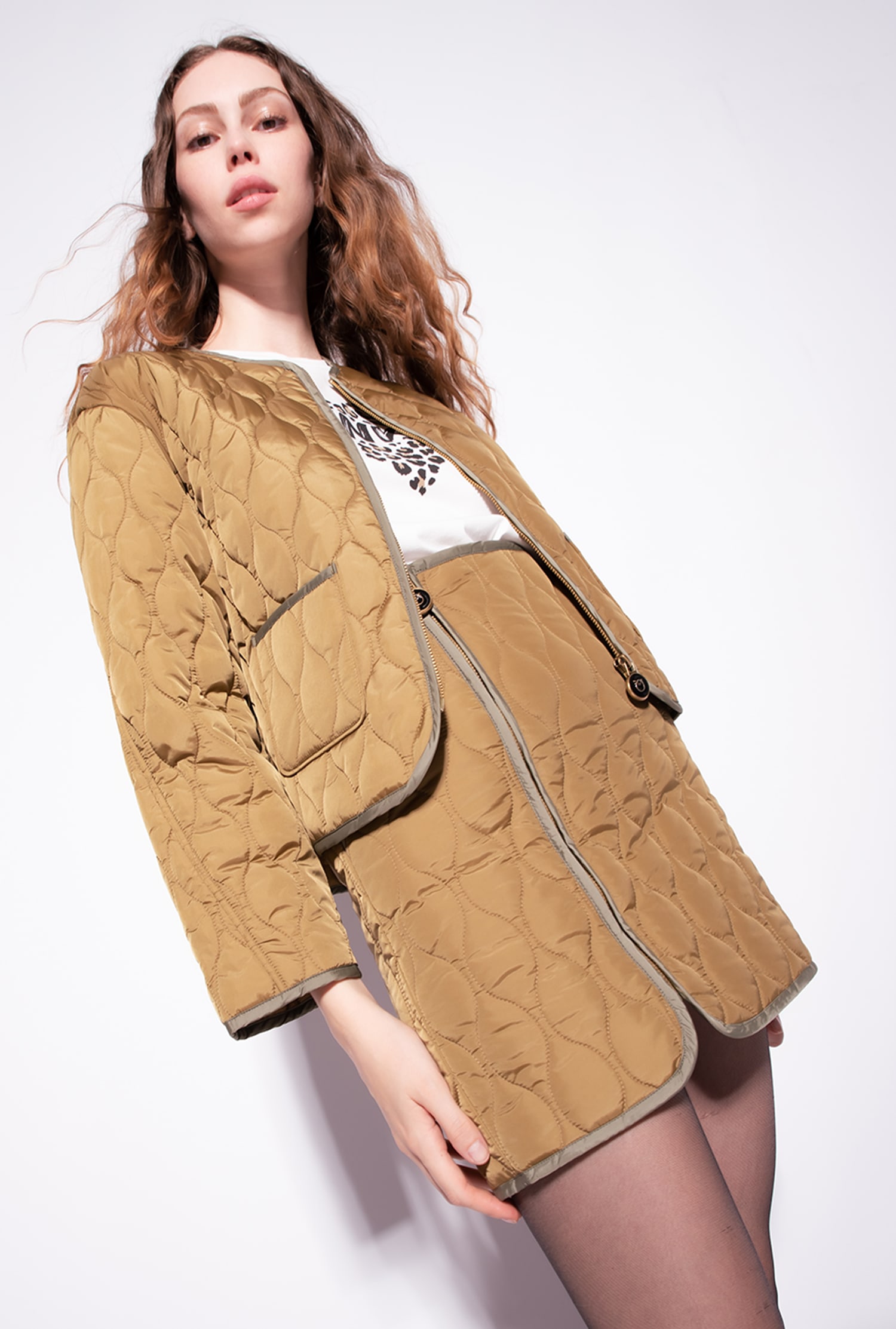 Cropped quilted jacket - Brown - large | Pinko 