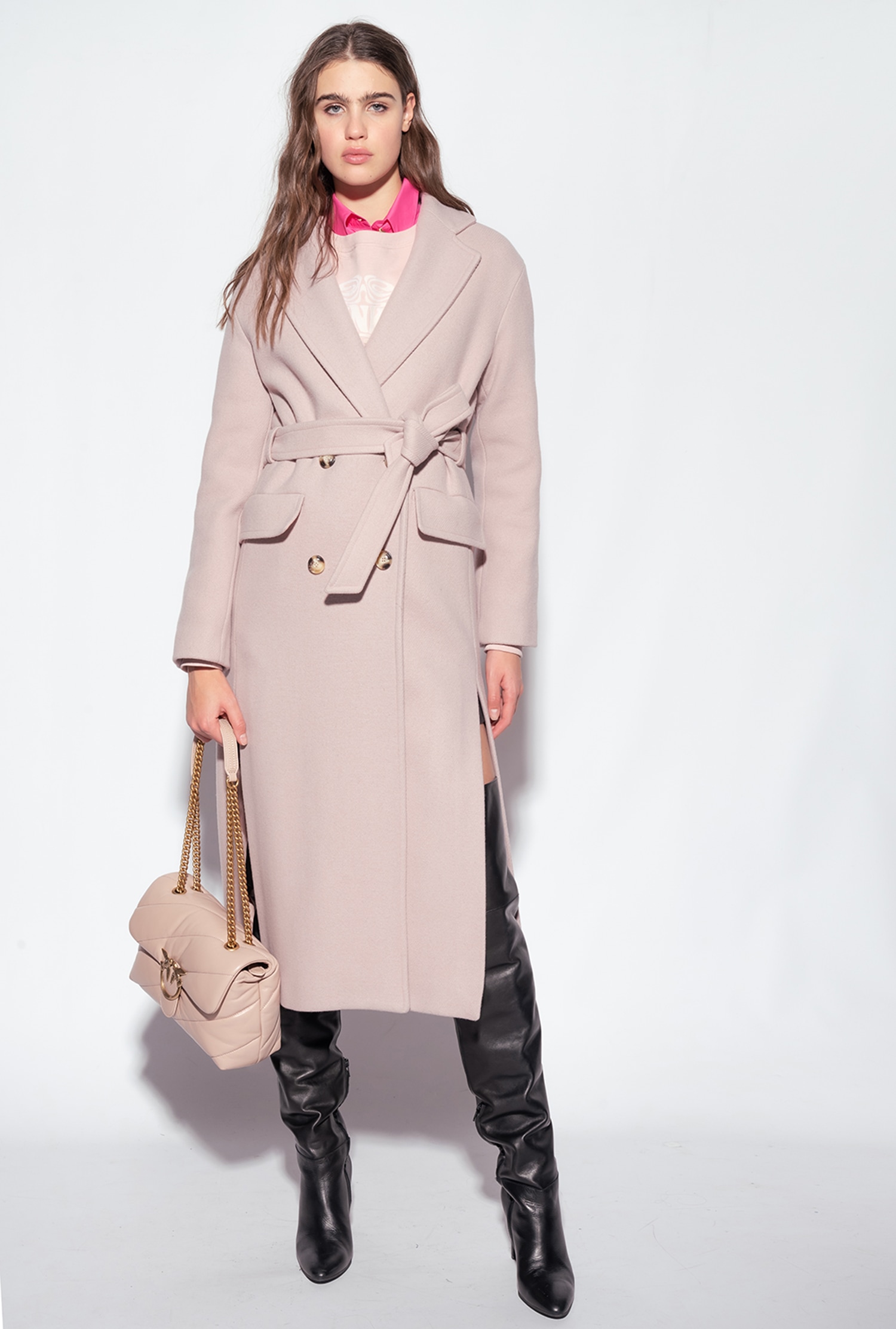 Long wraparound coat - Pink - large | Pinko 