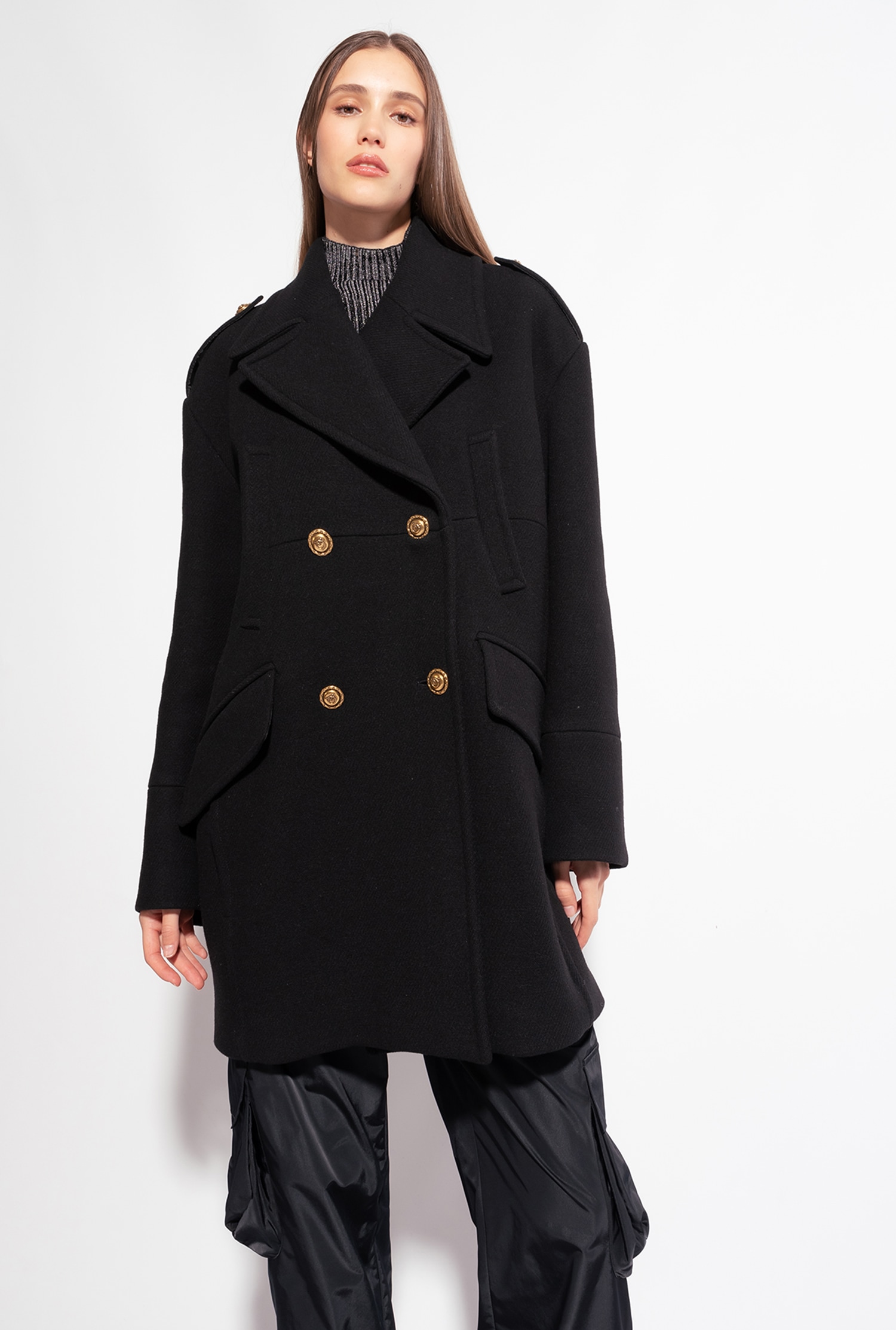 Cloth pea coat - Black - large | Pinko 