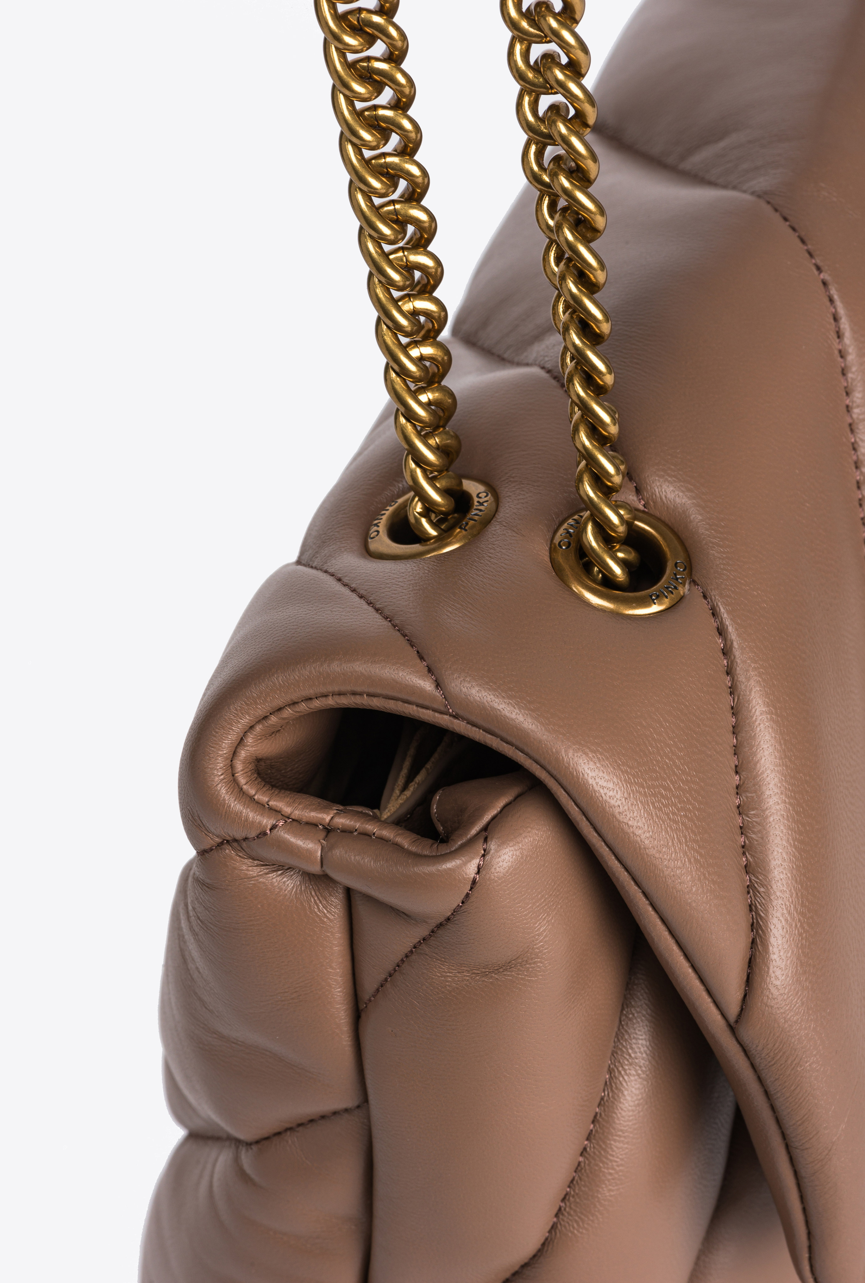 Pinko Big Love Bag Puff Maxi Quilt In Ginger Biscuit-antique Gold