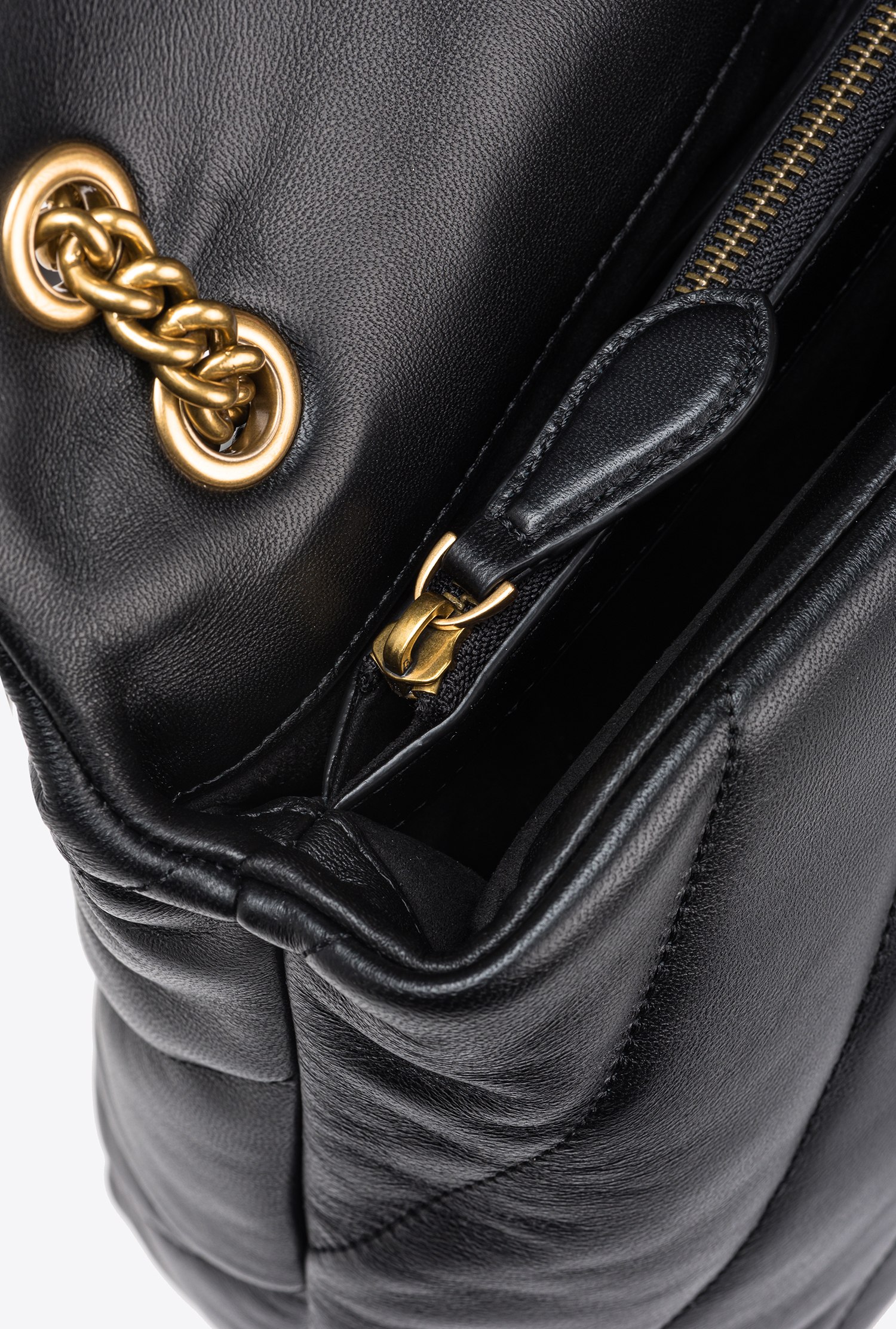 Pinko Baby Love Puff Maxi Quilt Leather Crossbody Bag In Black-antique Gold