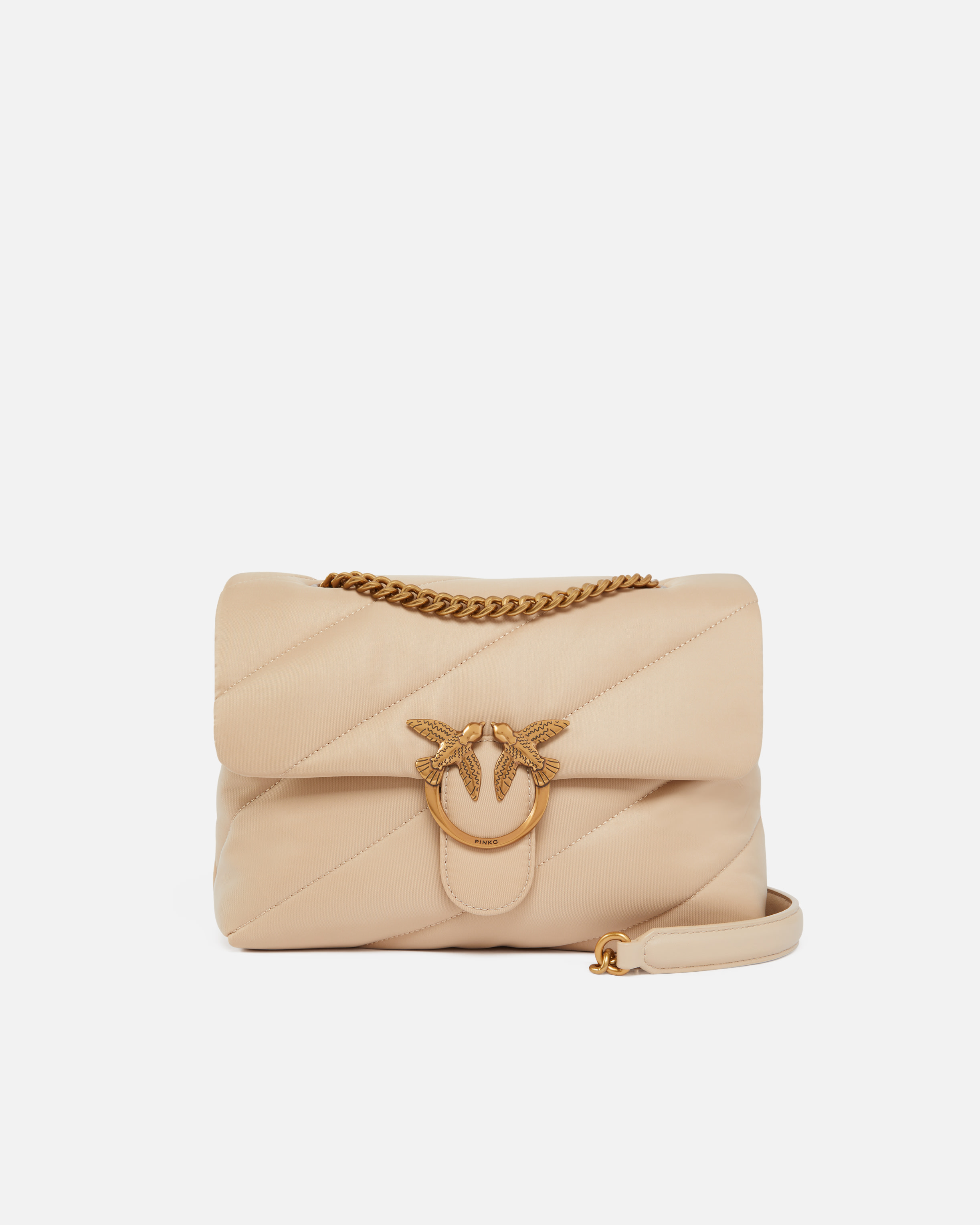Pinko Love Bag Crossbody Bag In Quilted Recycled Fabric In Beige-smoke Grey-antique Gold