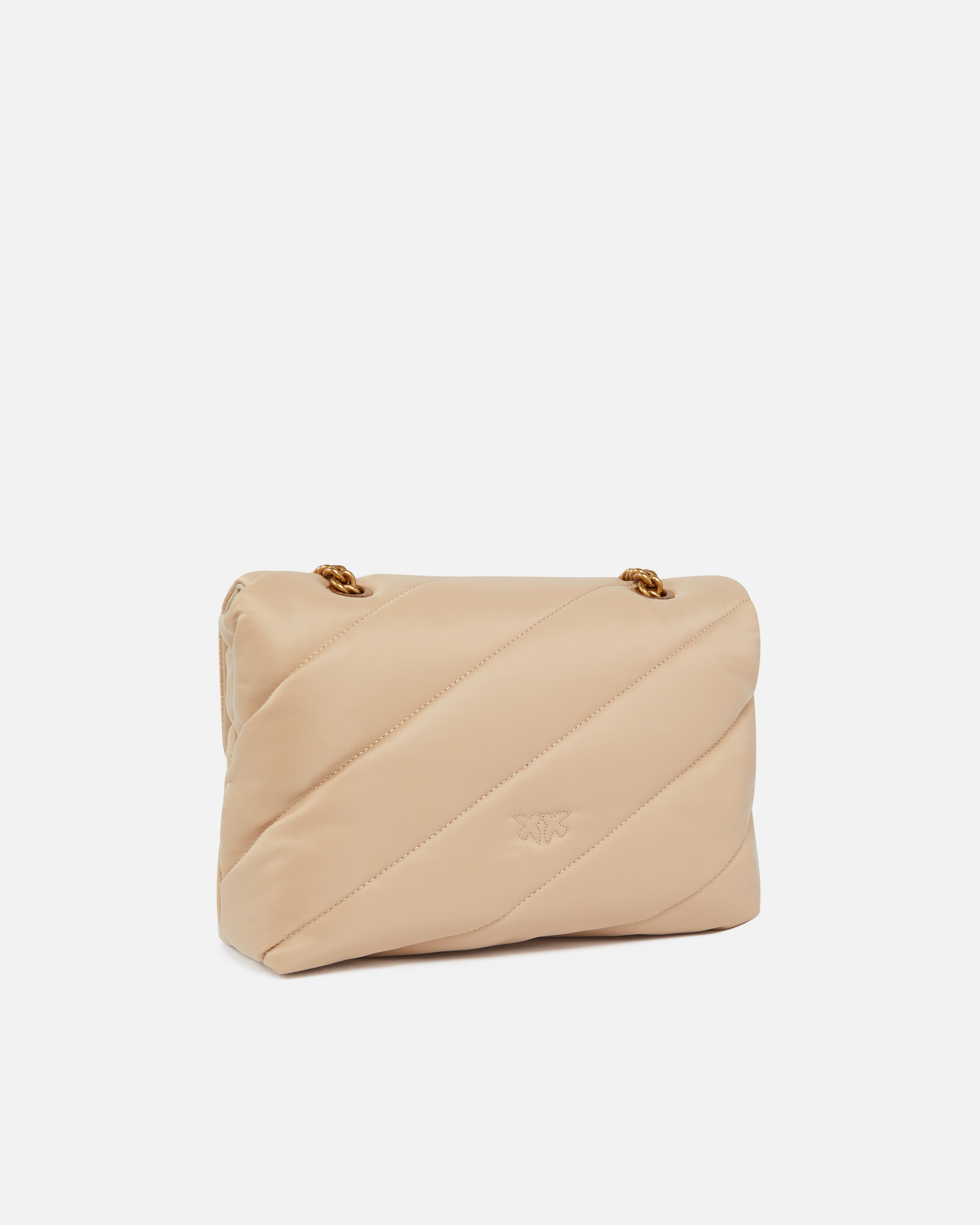 Pinko Love Bag Crossbody Bag In Quilted Recycled Fabric In Beige-smoke Grey-antique Gold