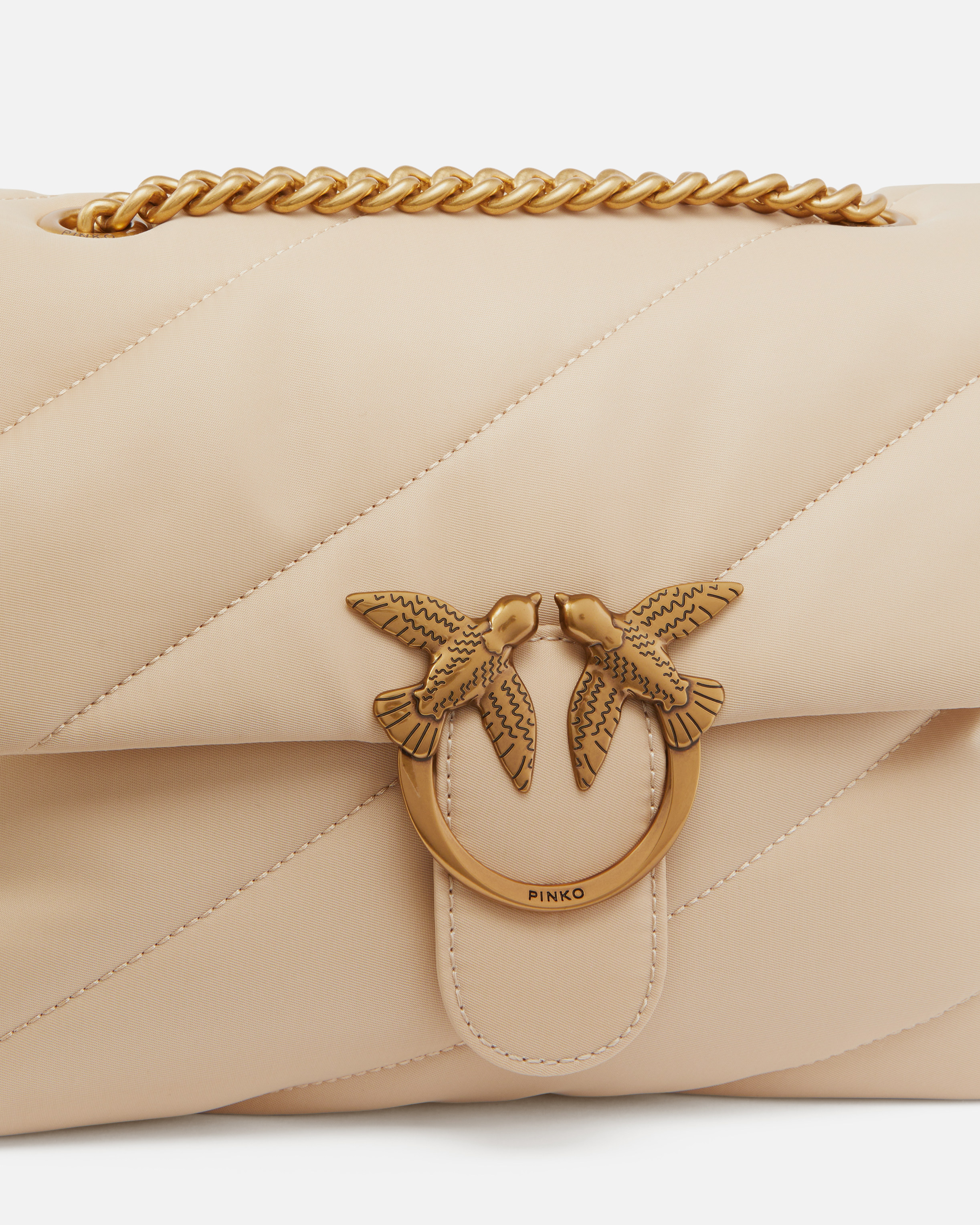 Pinko Love Bag Crossbody Bag In Quilted Recycled Fabric In Beige-smoke Grey-antique Gold
