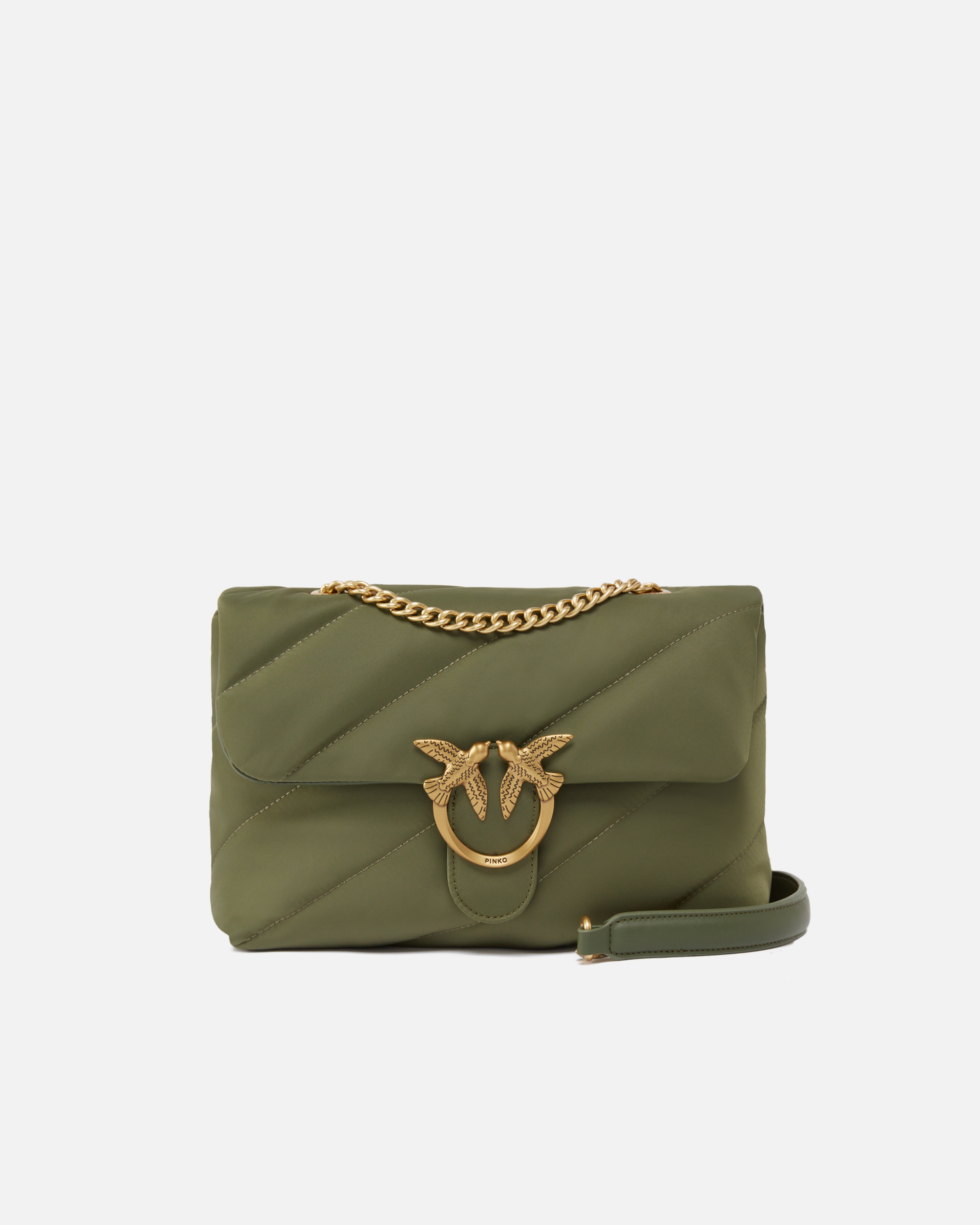 Pinko Love Bag Crossbody Bag In Quilted Recycled Fabric In Scricciolo-antique Gold