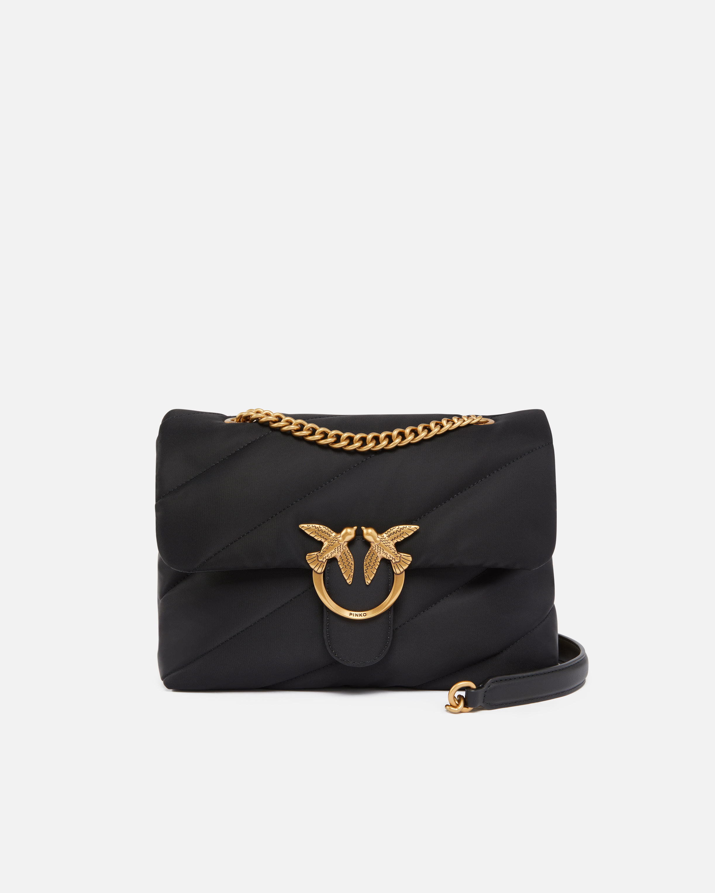 Pinko Love Bag Crossbody Bag In Quilted Recycled Fabric In Black-antique Gold