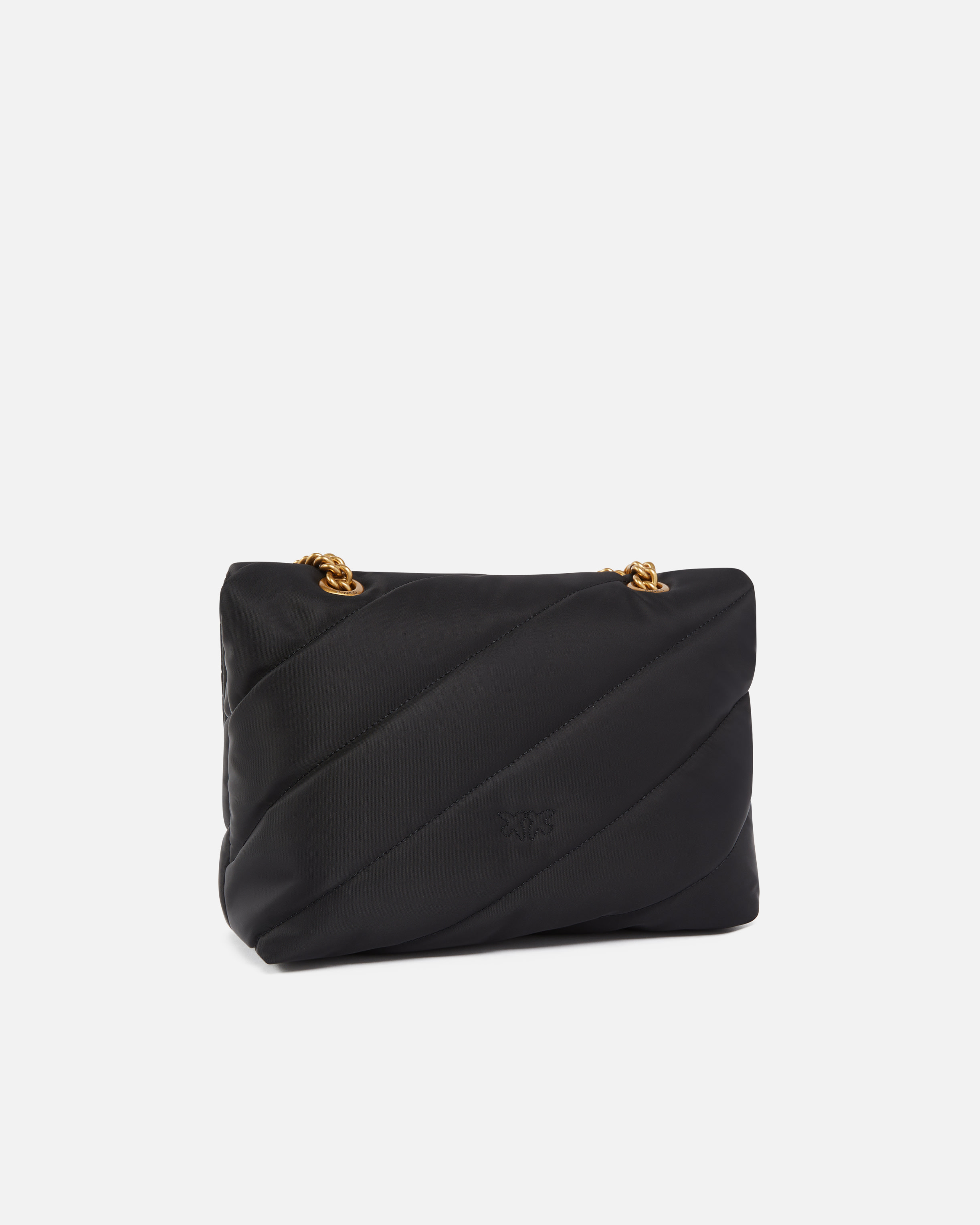 Pinko Love Bag Crossbody Bag In Quilted Recycled Fabric In Black-antique Gold