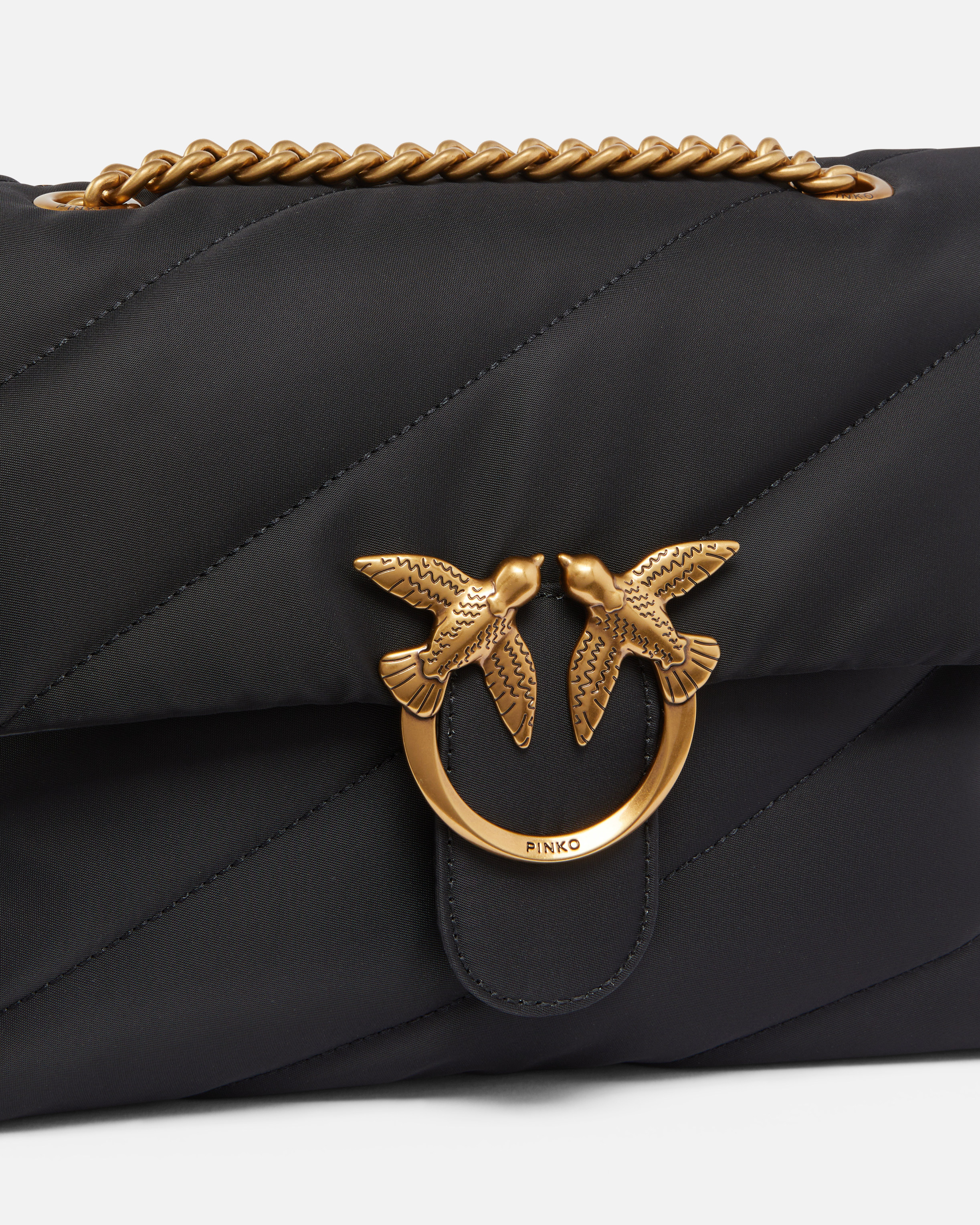 Pinko Love Bag Crossbody Bag In Quilted Recycled Fabric In Black-antique Gold