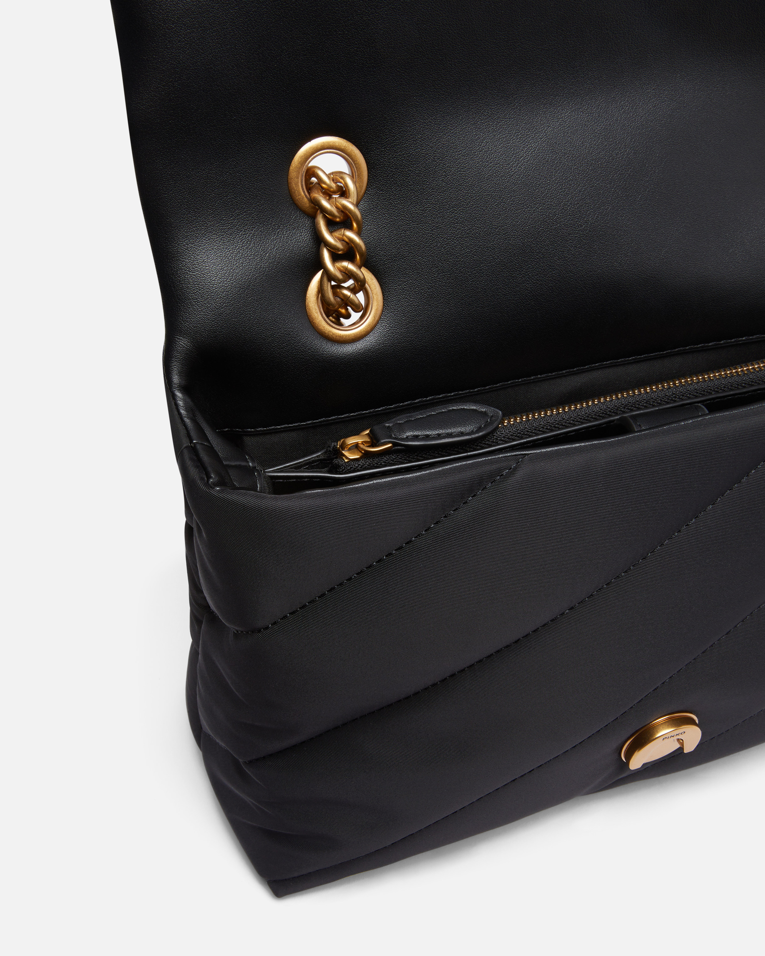 Pinko Love Bag Crossbody Bag In Quilted Recycled Fabric In Black-antique Gold