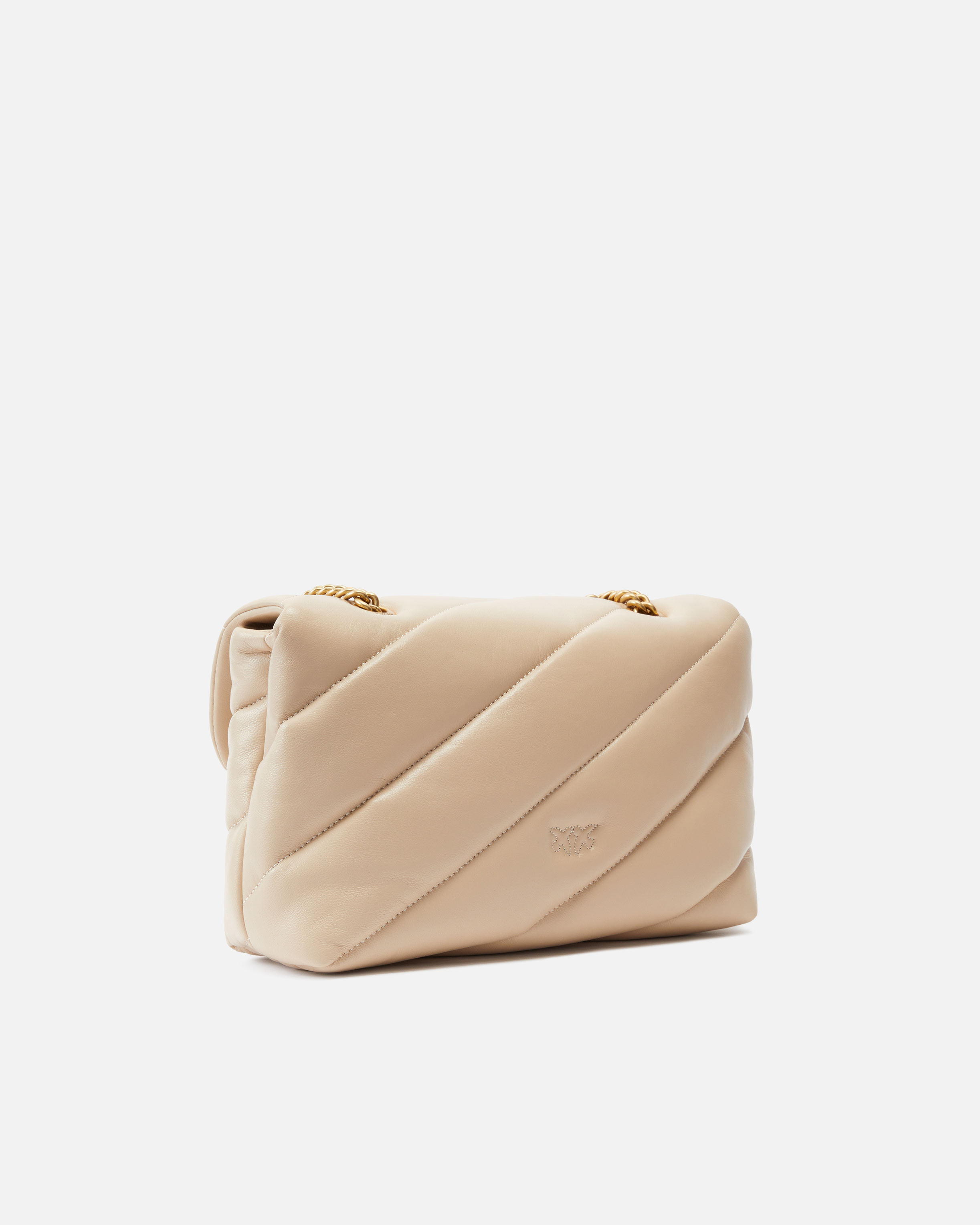 Pinko Quilted Shoulder Bag With Flap Closure And Circular Embellishment In Gold